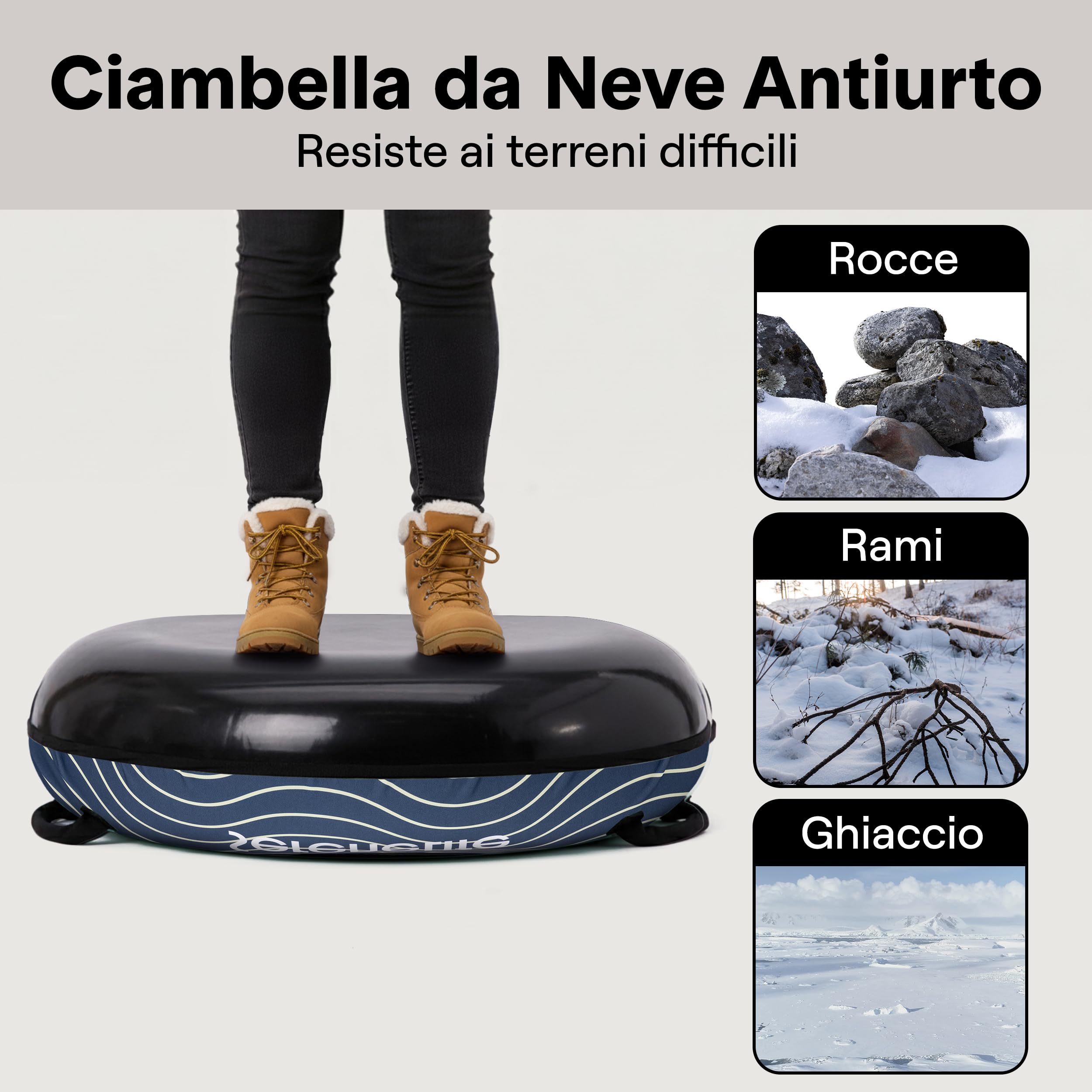 SereneLife Slitta da Neve, Slittino da Neve 102 cm, per Tutte le Età, In Discesa per Sport Invernali, Fondo Rigido in Plastica Resistente, Tubo Gonfiabile, Rivestimento Oxford, Per Bambini E Adulti
