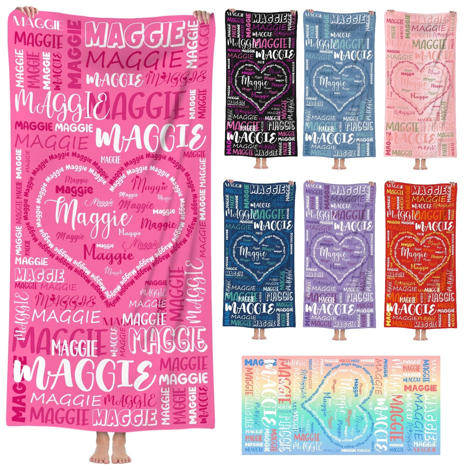 papasgix Personalised Microfibre Beach Towels for Adults with Name Text Extra Large Travel Towel Quick Dry Sand Free Lightweight Bath Towel for Swimming Gym(Love Coloured,76x152cm Microfiber) — image 1