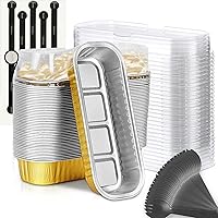 Vista 18 de Mini Moldes para Hornear Pan con Tapas y Cucharas (Paquete de 50, 6.8oz) Moldes Rectangulares de Papel de Aluminio para Hornear Recipientes Bandejas