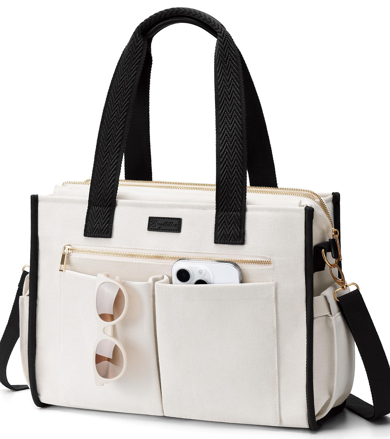 Canvas Tote Bag for Women 15-Pockets Work Laptop Tote Purse Large Crossbody Nurse Teacher Bible Bag for School