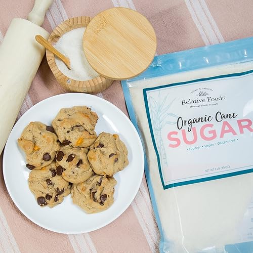 Miniatura 5 de Relative Foods Azúcar de caña orgánica USDA, 5 libras, empaquetado en nuestra instalación sin gluten, sin alérgenos. Bolsa de pie resistente