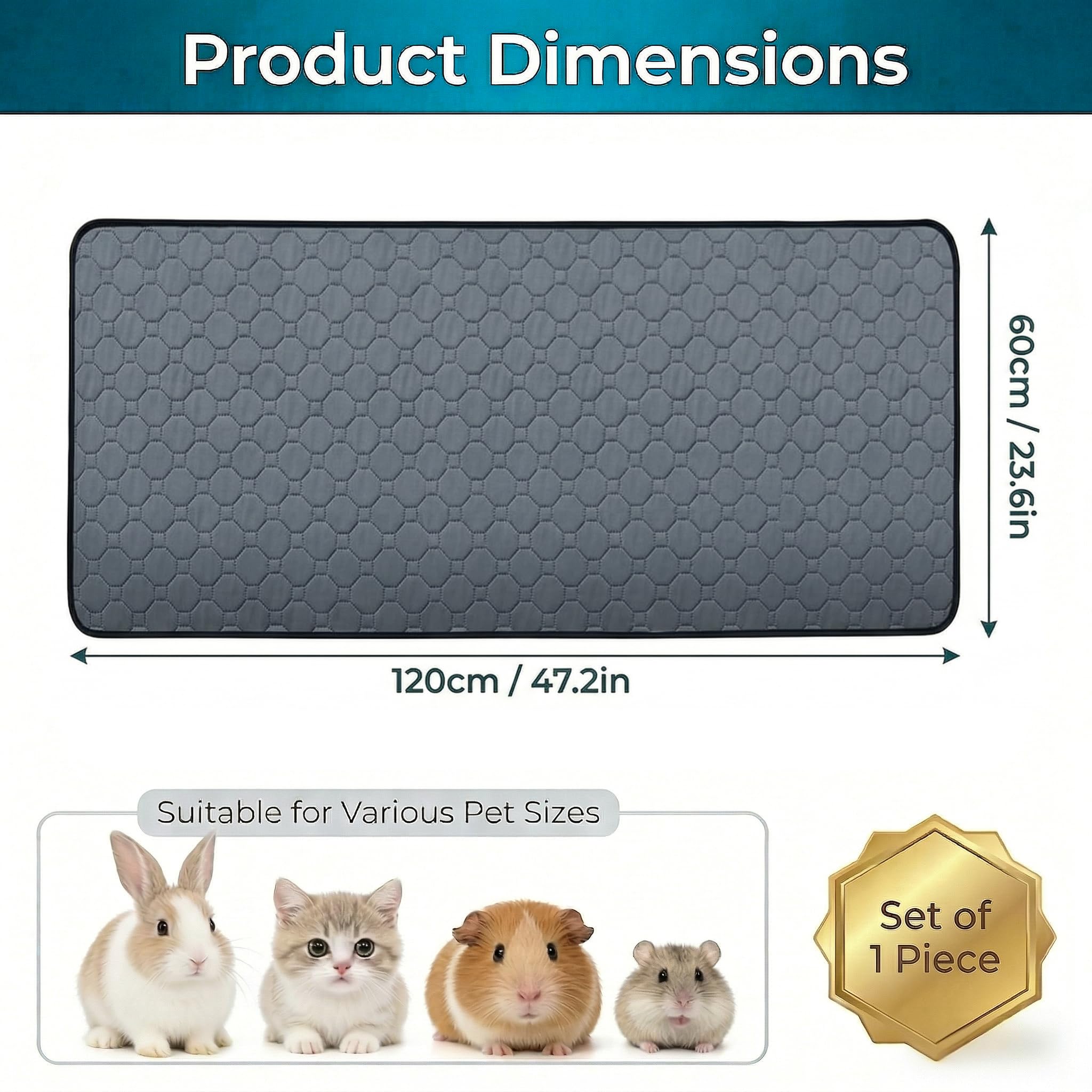 Lot de 2 Tapis Pipi Cochon d'Inde Gris 60x120cm – Tapis Cage Absorbant Lavable et Imperméable pour Lapin et Petits Animaux