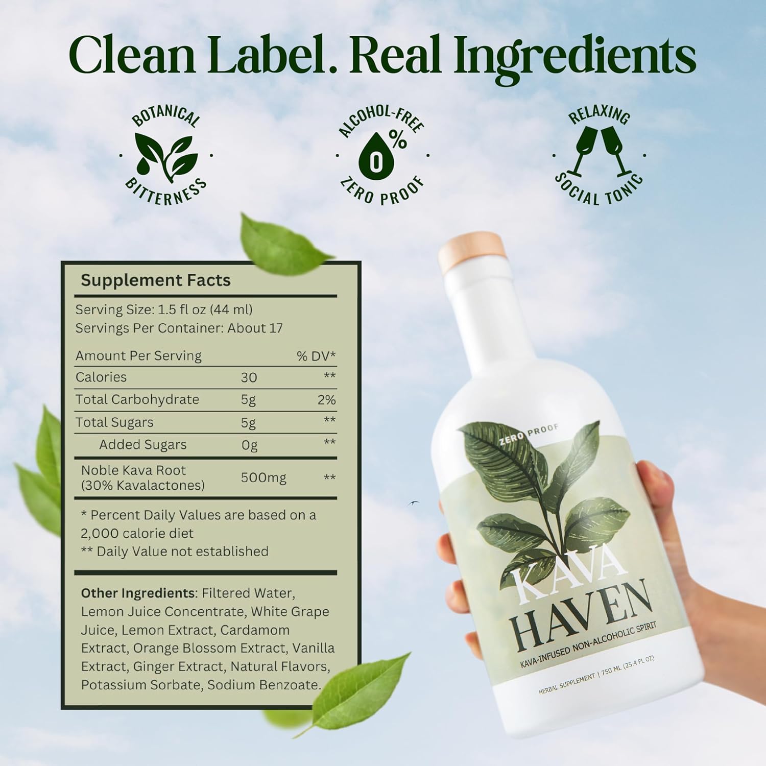 Kava Haven Non Alcoholic Spirit, 750mL Bottle | Kava Kava Drink | Non Alcohol Alternative Spirit for Mixed Drink Recipes | Low Calorie | All Natural | - Lemon Ginger Flavor (17 Servings) thumbnail