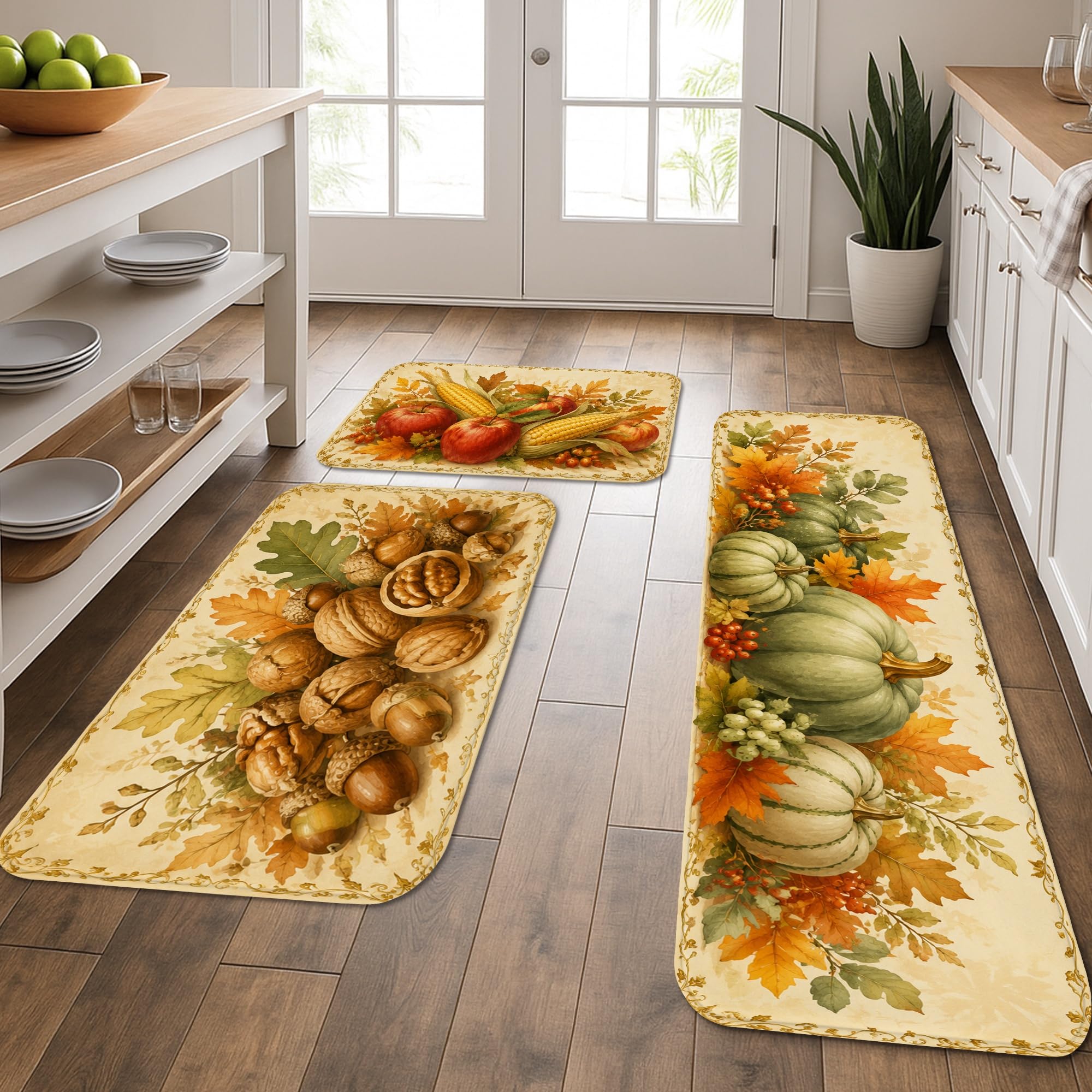 Tapis de cuisine motif citrouilles d'automne lavables pour couloir et buanderie