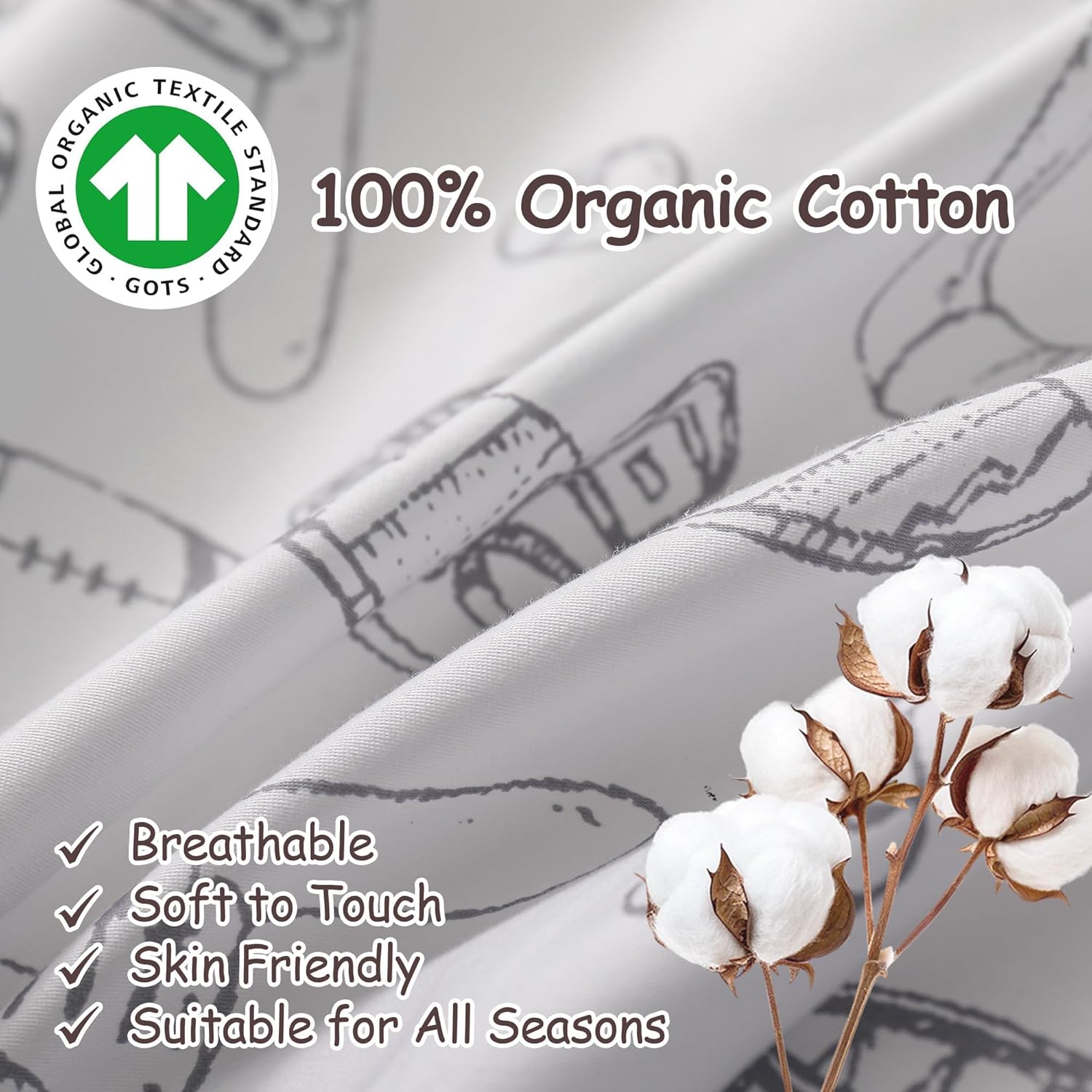 Simple&Opulence 100% Organic Cotton Duvet Cover for Kids Teens, 4 Pieces Soft Comforter Cover with Zipper Closure Cool Boy Girl Baseball Bedding Set - Sports, Full/Queen - Image 4