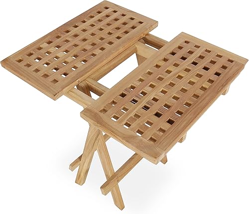 Miniatura 4 de Mesas auxiliares plegables para patio, mesa auxiliar portátil para jardín, césped, porche, patio trasero (mesa de picnic cuadrada con agujeros)