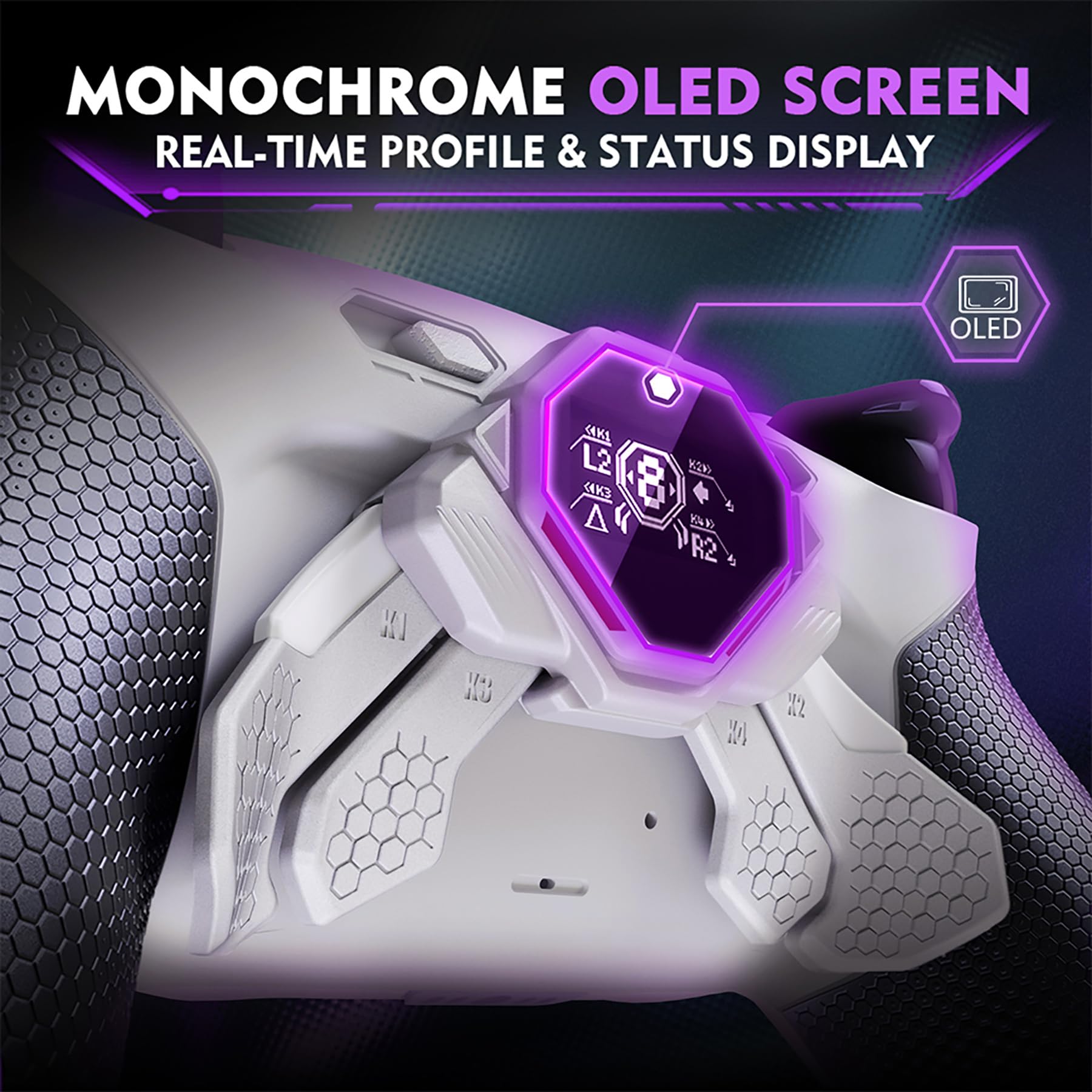 eXtremeRate SPARK Tasti Posteriori Kit per ps5 Controller BDM 010 020, Display OLED + Clicky Trigger Stop + Grip Ergonomici, 4 Palette Rimappabili Accessori per ps5 Joystick, Bianco