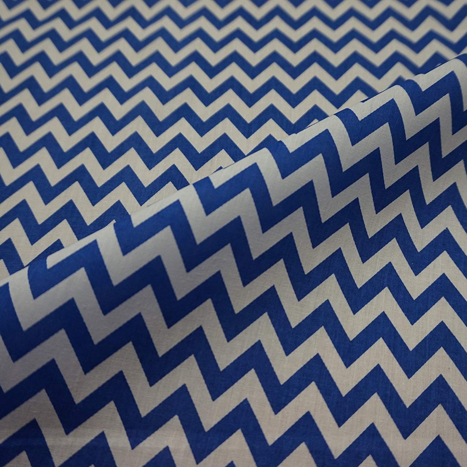 Nortex Mill Blue Royal Zig Zag Polycotton Fabric (Per Metre)