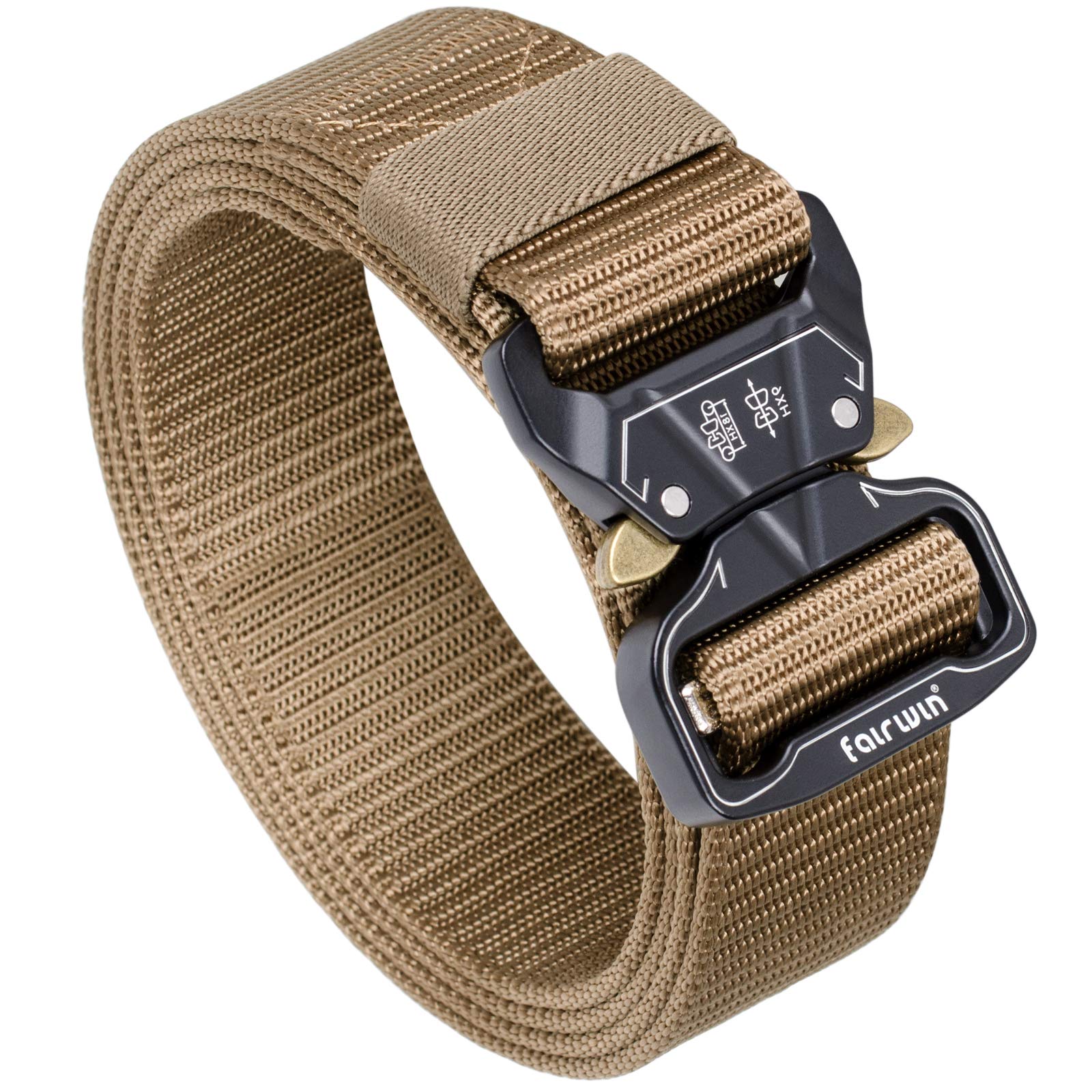 Photo 1 of FAIRWIN Tactical Belt, Military Style Webbing Riggers Web Gun Belt with Heavy-Duty Quick-Release Metal Buckle Brown(v) M 36"-42"