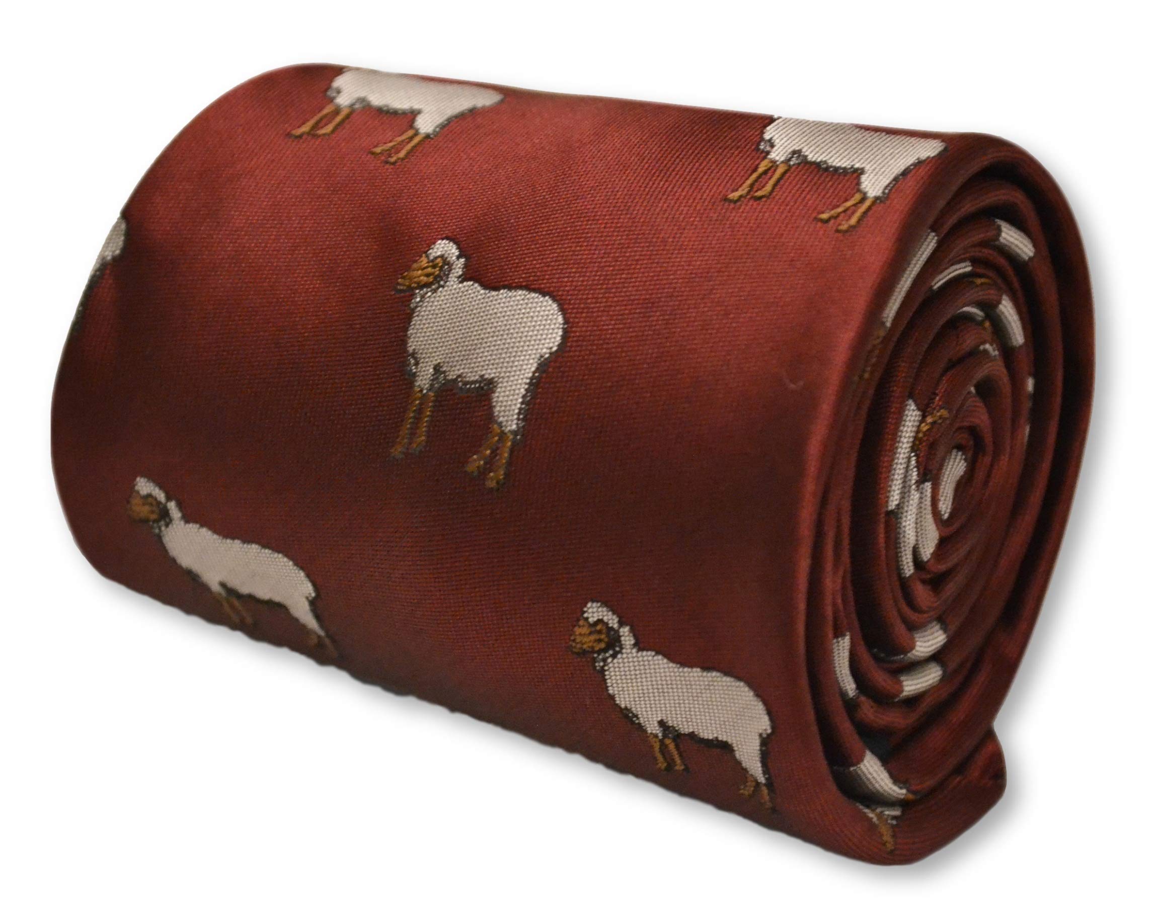 Frederick Thomas Men's Maroon Tie With Sheep Design