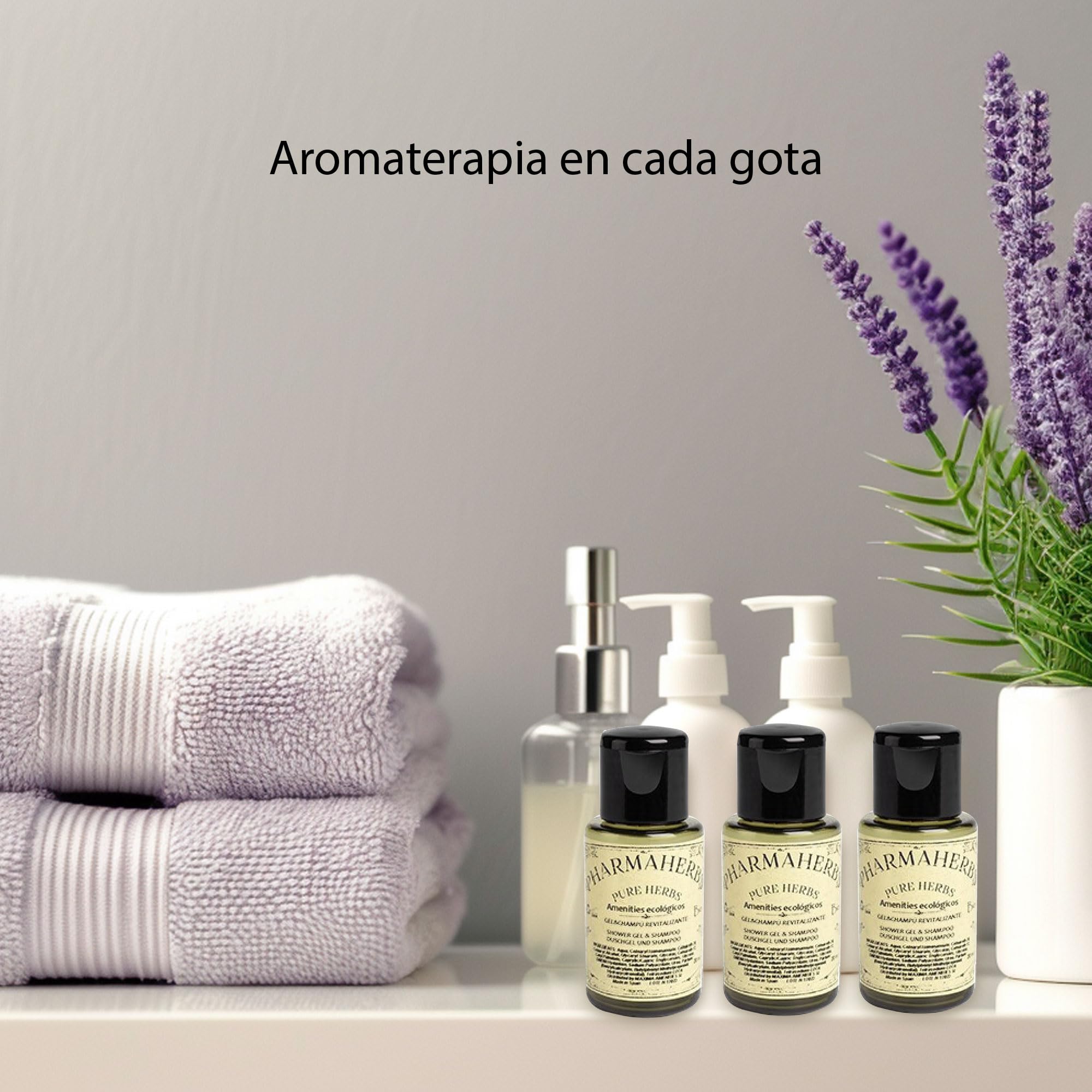 Pack de 130 Botellas de Gel y Champú Verbena y Lavanda Fresca 20ml - 2 en 1, Fórmula Suave y Refrescante, Ideal para Hoteles, Spas y Viajes