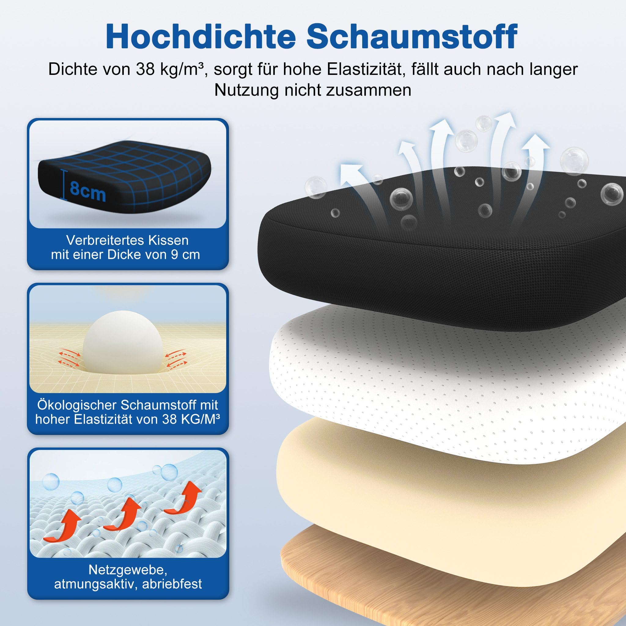 Bürostuhl Ergonomisch mit Verstellbarer Kopfstütze Armlehnen Lendenwirbelstütze Drehstuhl Wippfunktion 135° 150kg