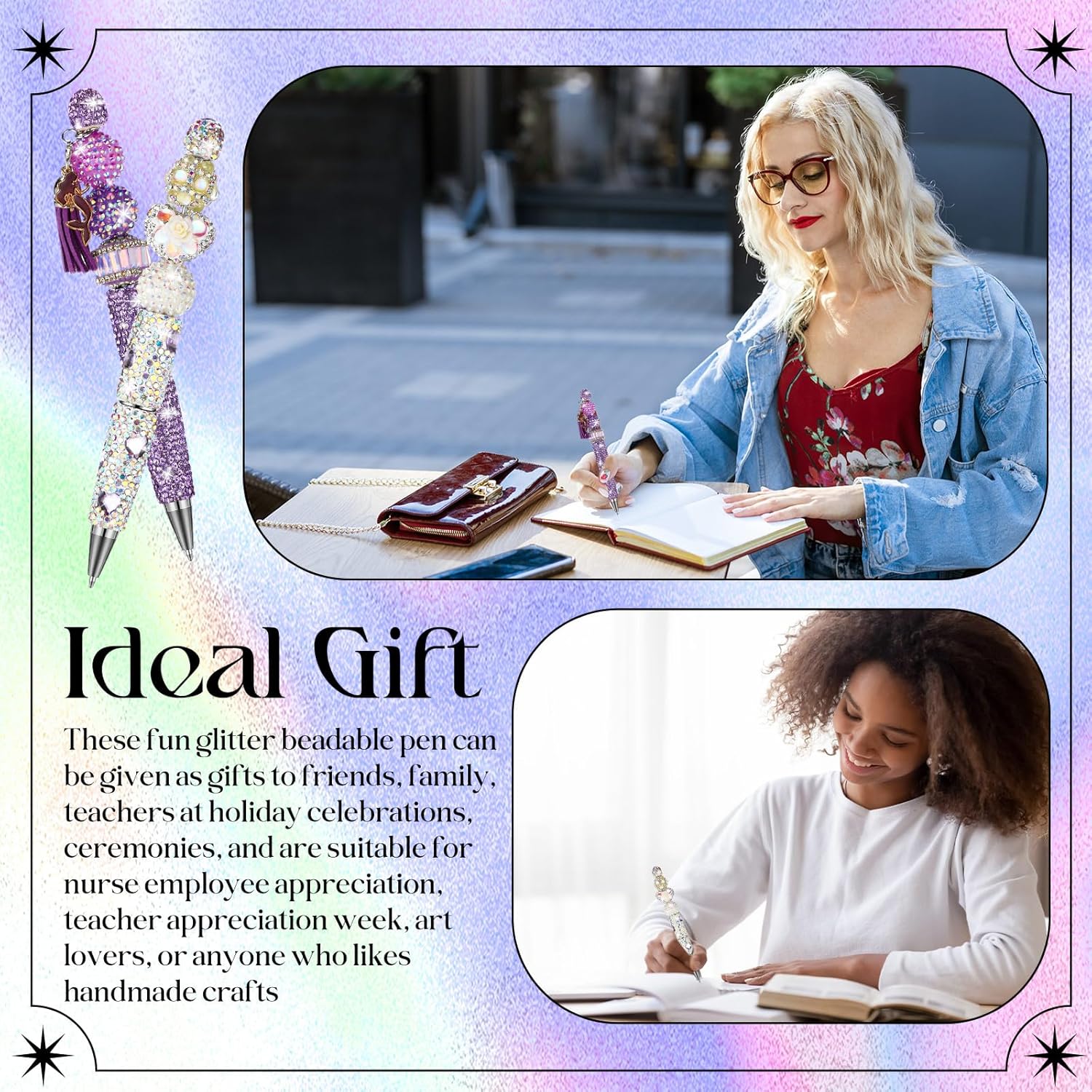 グリッタービーズ可能ペン 7本 フルラインストーン ファンシーボールペン ビーズ用 DIYダイヤモンドビーズペンキット かわいいジャ