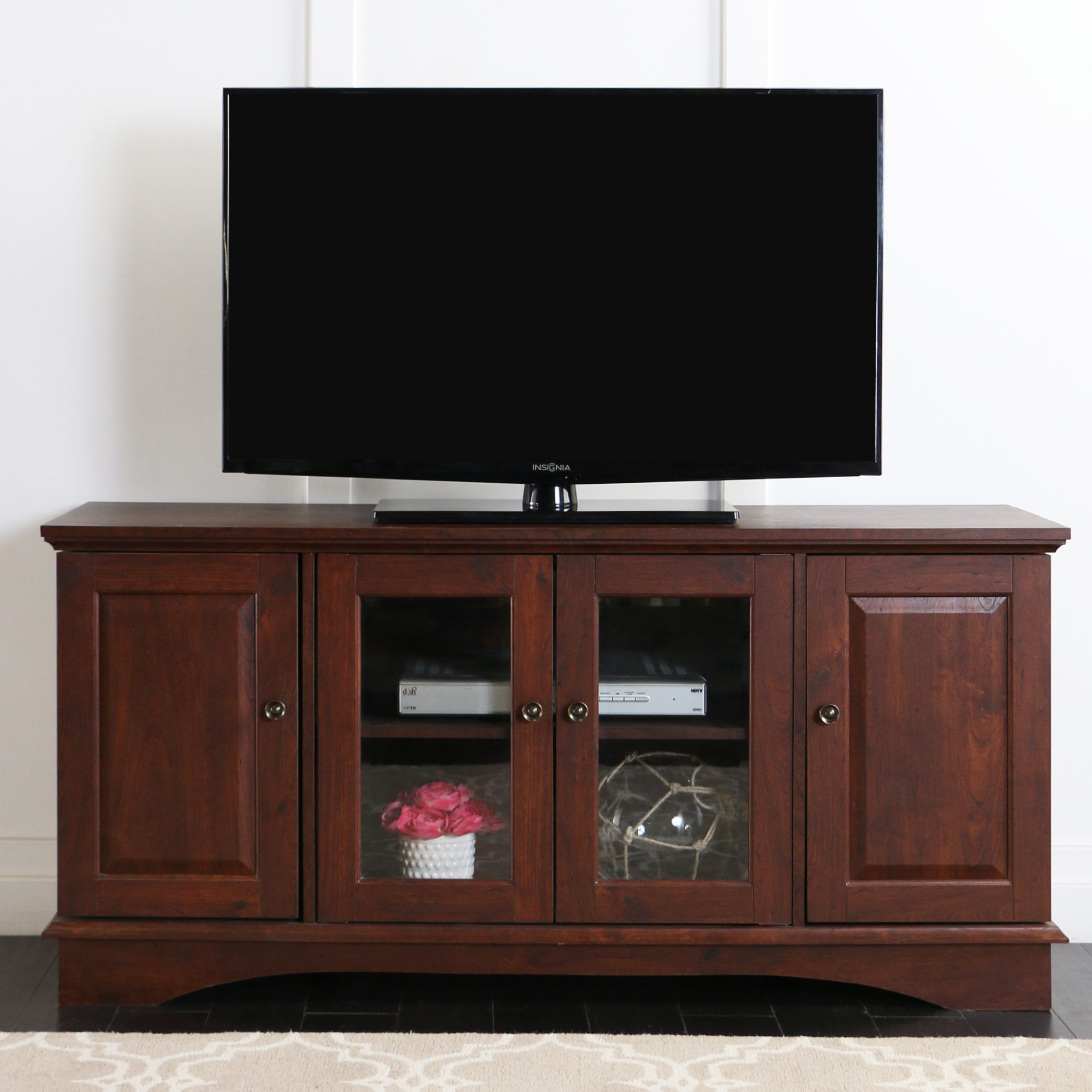 Traditional Wood Universal TV Stand with Storage Cabinets for TV's up to 65" Living Room Entertainment Center, 44 Inch, Traditional Brown