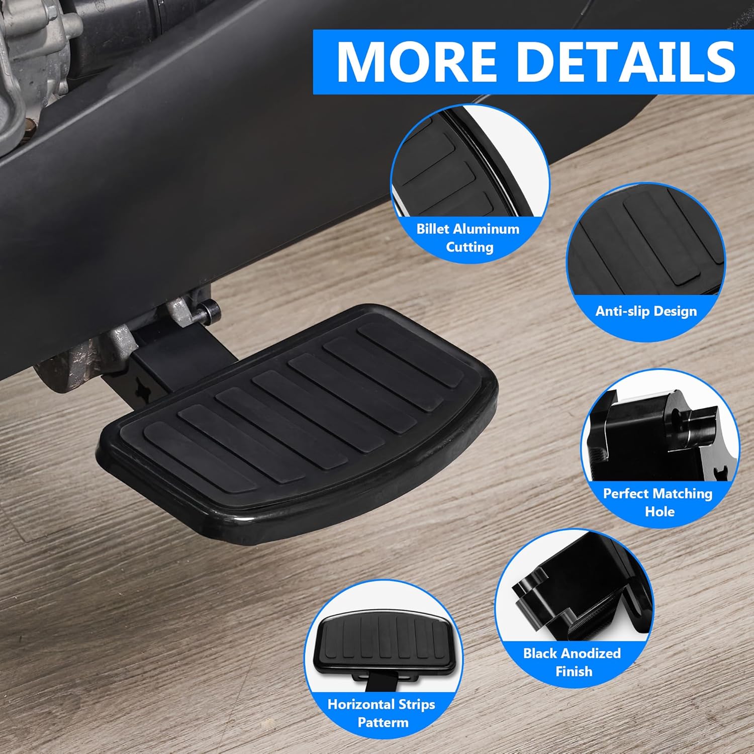 Adjustable D-Shaped Driver Footboards, Front Rider Foot Rest Floorboards for Can-Am Ryker 600 900, Rally Edition, Sport 2019+ Accessories (Black Style, Horizontal Stripes)