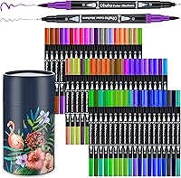 Vista 6 de Ohuhu 24 Colors Watercolor Brush Markers + 60 Primary Colors Coloring Marker Dual Tips (Brush tip & Fine tip)