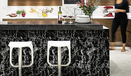 Miniatura 5 de Guvana Papel de contacto de mármol brillante, papel tapiz de mármol negro, papel tapiz de mármol para despegar y pegar, impermeable, autoadhesivo,