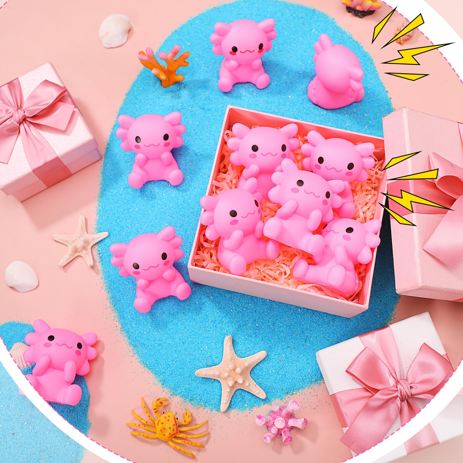 30 Pcs Axolotl Bath Toys - Pink Rubber Squeaky Float Toys For Pool Party Favors