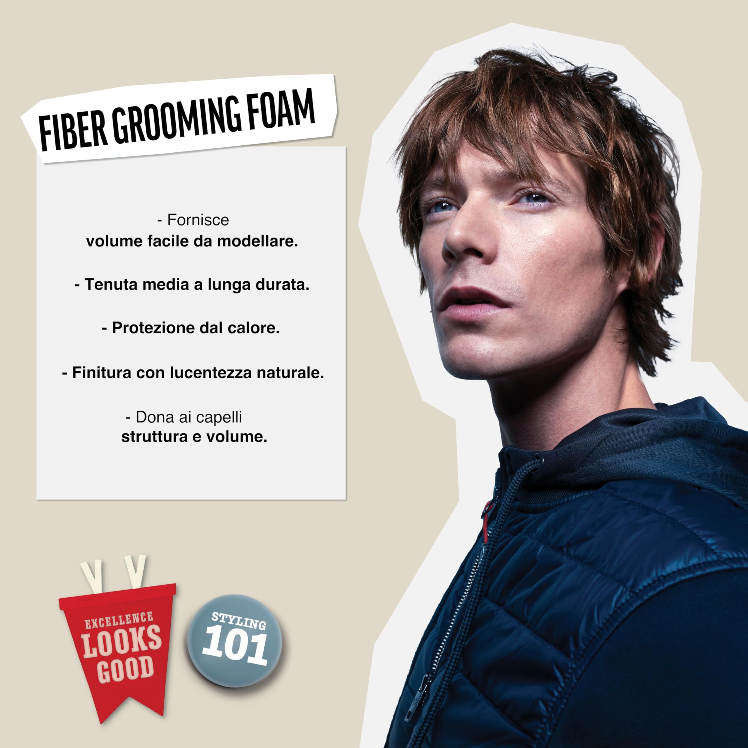 American Crew Hair Styling Fiber Grooming Foam Spuma Volume Modulabile Capelli, 200ml