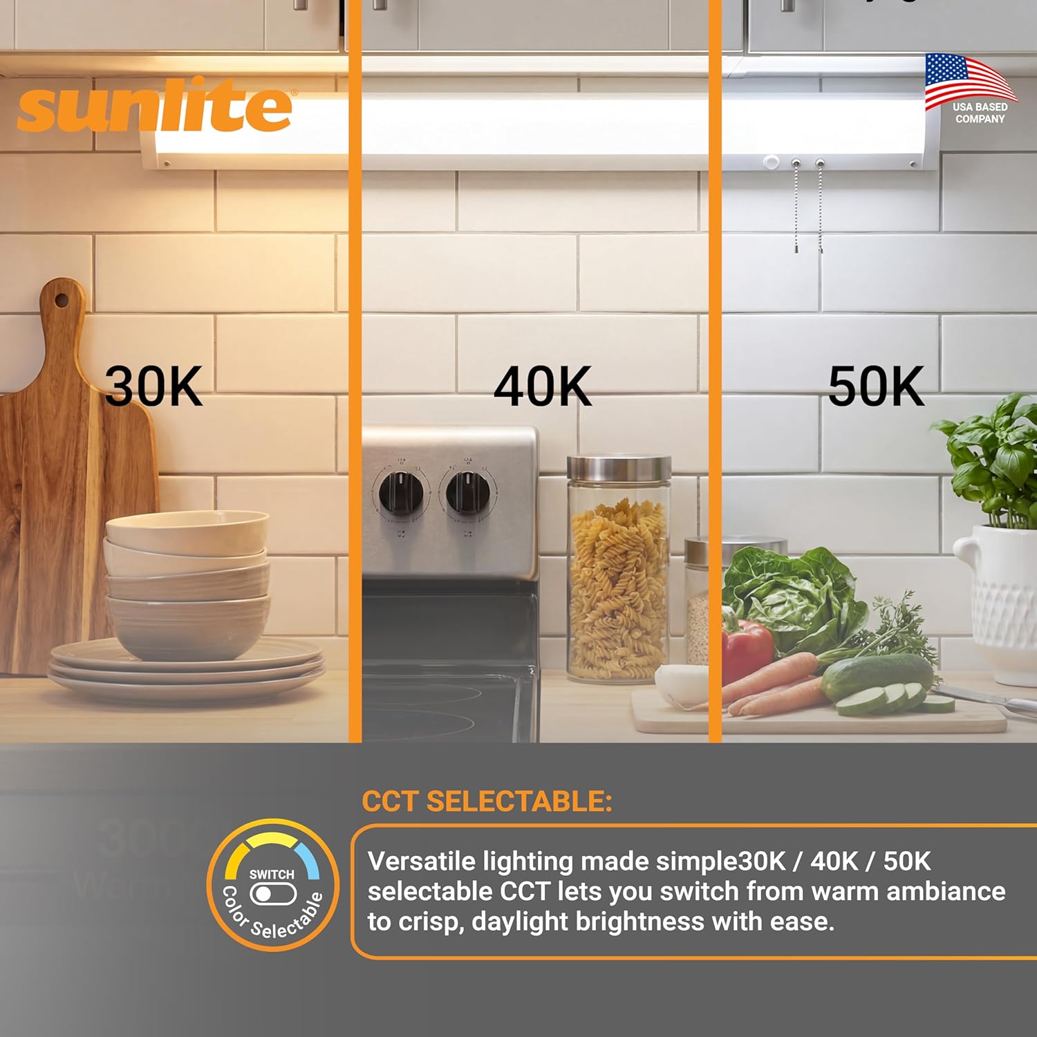 Sunlite 36-Inch LED Linear Bed Light Fixture, 15W/30W/45W, Color Selectable 30K/40K/50K, 1675-5311 Lumens, Dimmable, DLC & ETL Listed, 120V, 3-Way Switching (Up/Down), 116 Degree Beam Angle, White