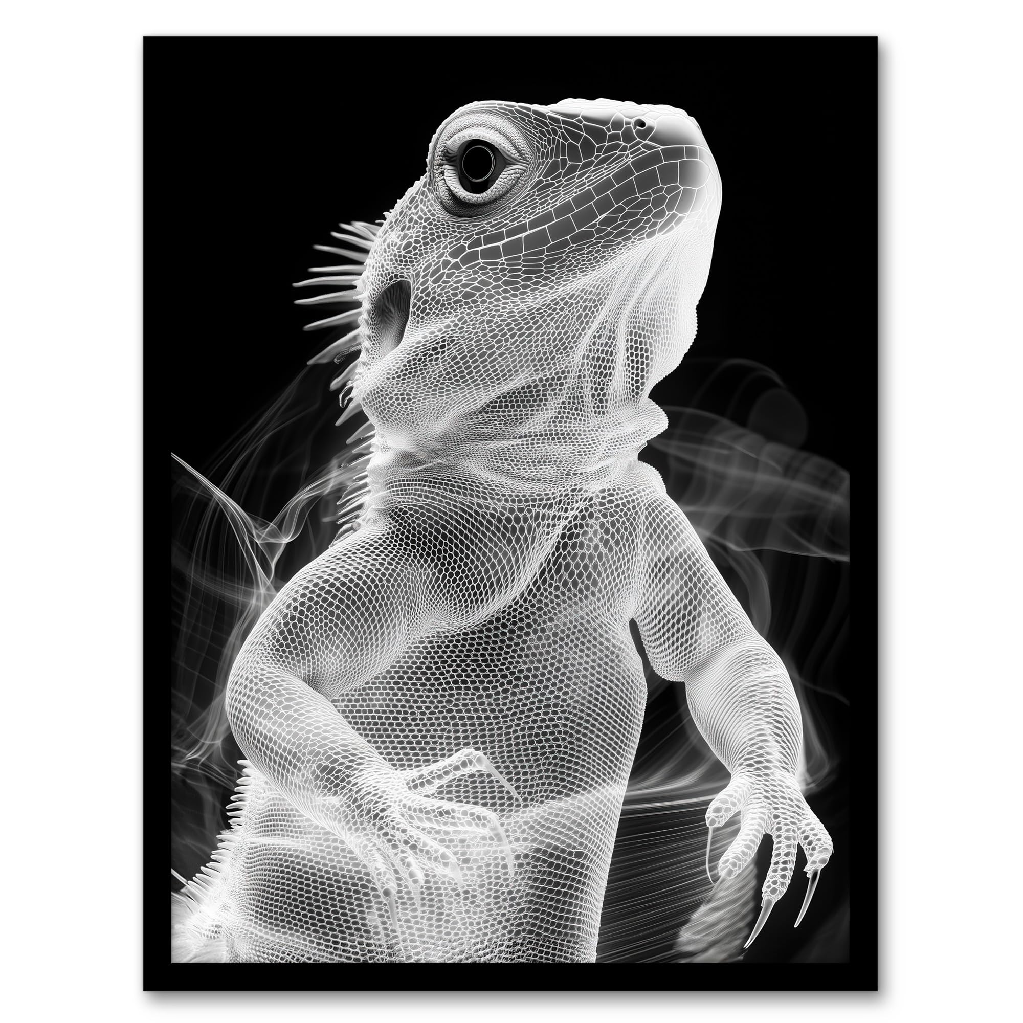 Artery8 Xray Effect Lizard Detailed Scales White on Black Living Room Artwork Framed Wall Art Print A4