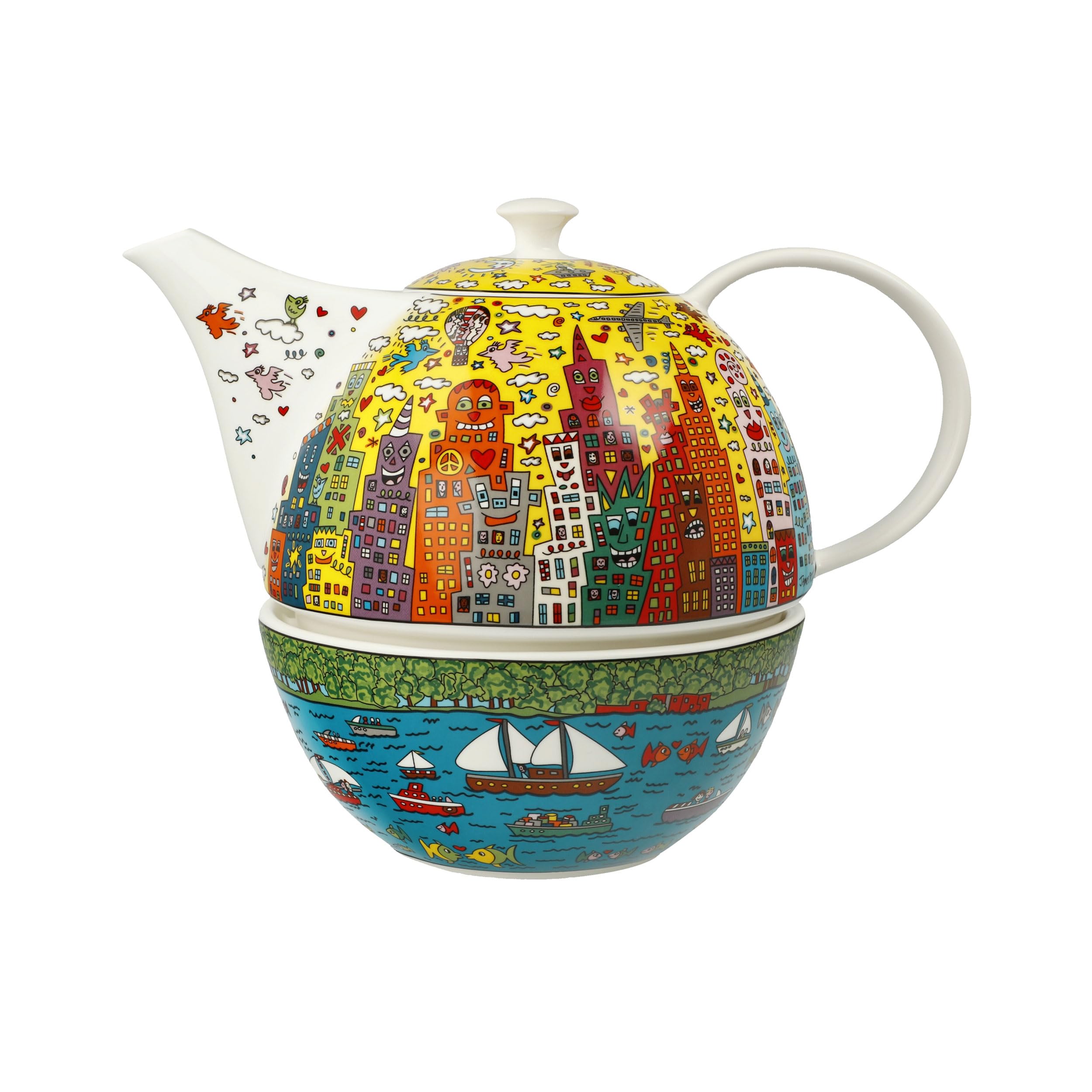 Goebel Pop Art Teekanne mit Stövchen My New York City Sunset des Künstlers James Rizzi, Volumen: 1,2L, 24,5x19x16 cm, 26-102-68-1, Bunt