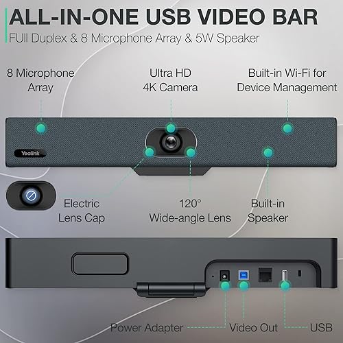 Miniatura 4 de Yealink Sistema de videoconferencia y audio Conferencia Video Bar UVC34 y CP900 USB Bluetooth Altavoz Micrófono de conferencia Algoritmo de