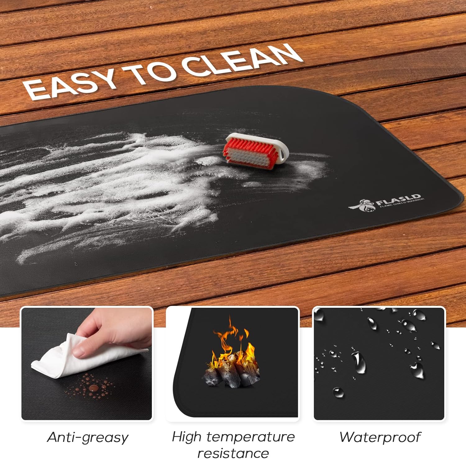 FLASLD Fireplace Hearth Mat, 32×48 inch Grill Mat Under Desk, Double-Sided Fireproof Fireplace Rugs for Fire Pit, Grill Pad for Outdoor Grill, Fireplace, Stove, Smokers, BBQ