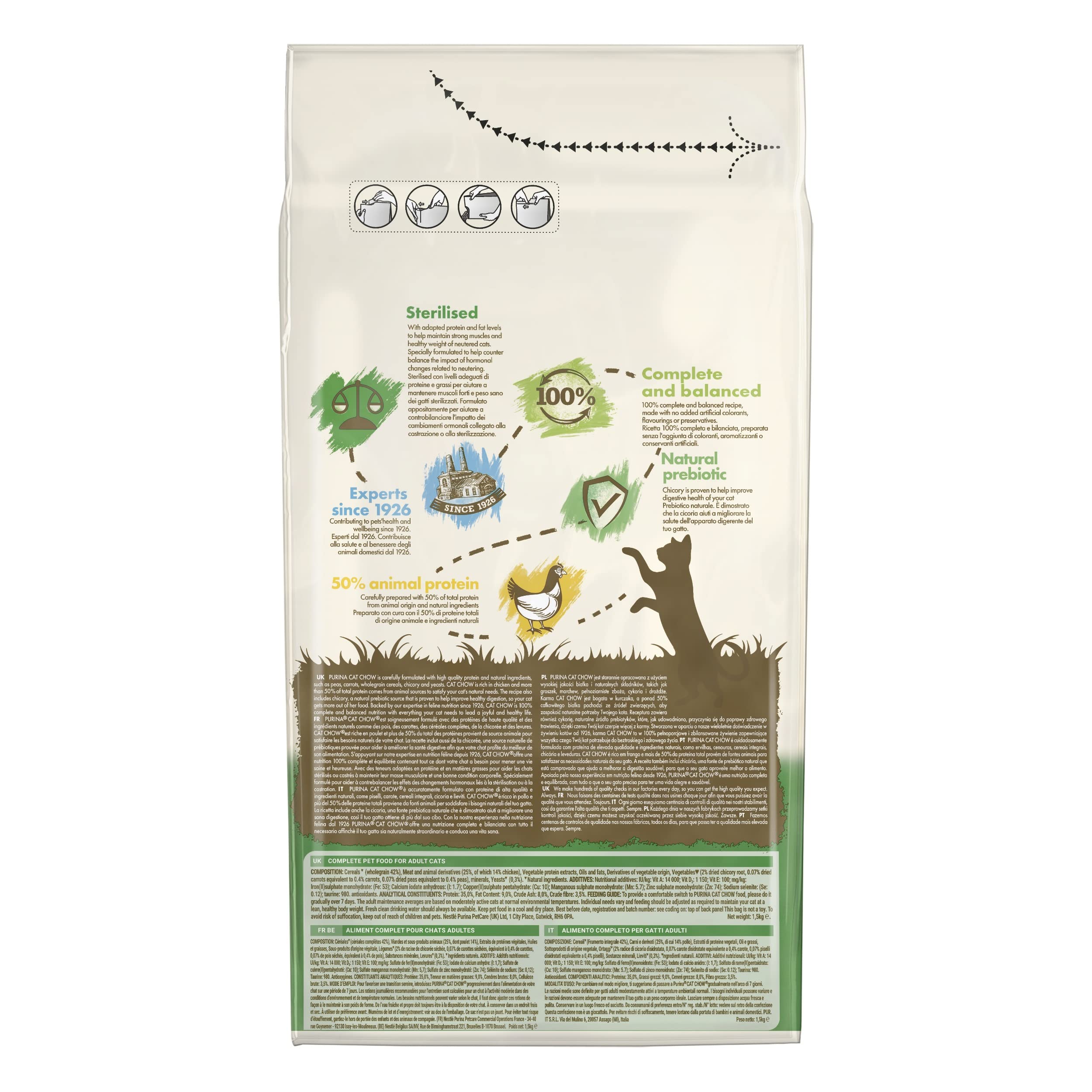 Purina Cat Chow Karma dla kota sterylizowana dla dorosłych z kurczakiem, 6 worków 1,5 kg