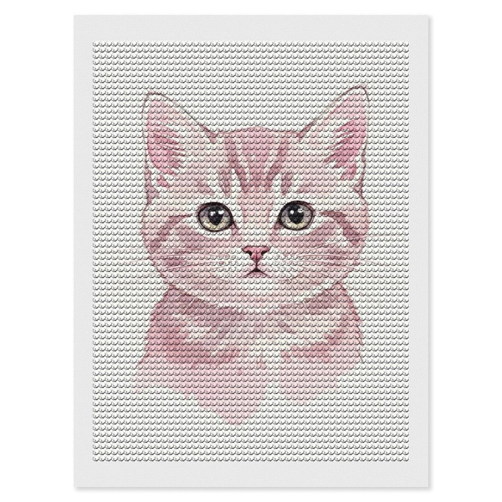 Junmoney Watercolor Painting of A Pink Kitten Diamond Painting Canvas Set 12"x16", with Tool Kit, Easy to Enjoy, Home Wall Decor, Thoughtful Handmade Gift