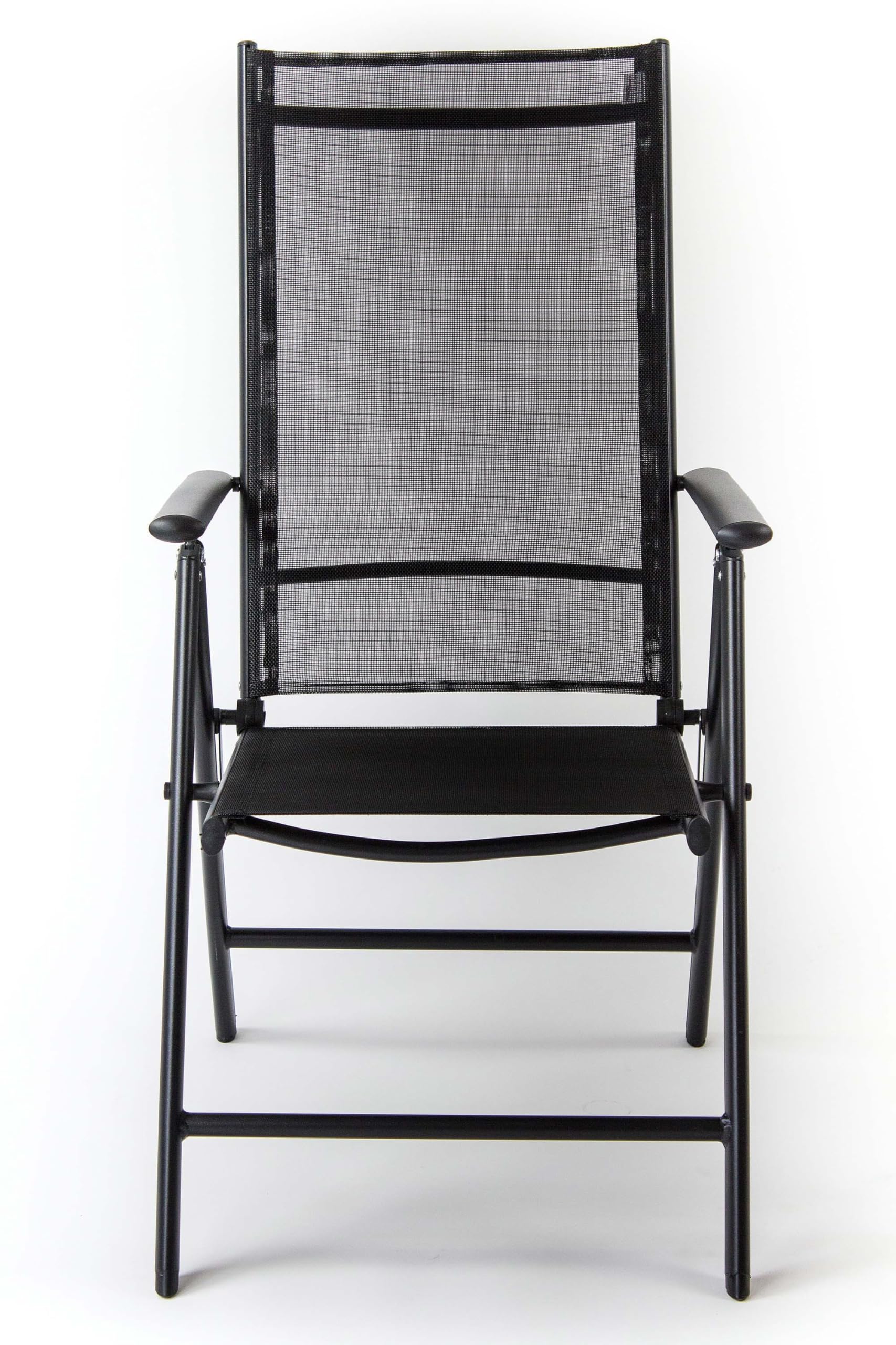 AVANTI TRENDSTORE - Serrenti - Set da 2 sedie pieghevoli in metallo con schienale e seduta in rete traspirabile nera. Ideale per l'esterno e resistente alle intemperie. Dimensioni LAP ca. 56x107x67cm