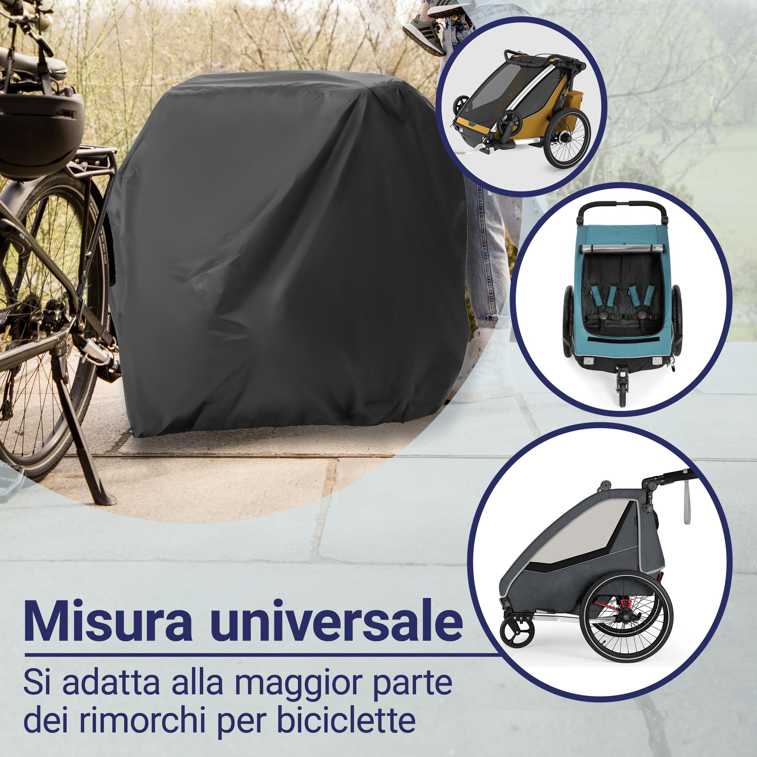 Zamboo Copertura Rimorchio Bici Bambini, Universale (Compatibile con Thule, Croozer, Tiggo e altri) - Telo Antipioggia Con Tasca, Apertura per Lucchetto e Pieghevole - Nero