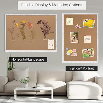 Cork Board Bulletin Board 24 x 36, White Wood Framed 2x3 Corkboard, Office Board for Wall Decorative, Large Wall Mounted Notice Pin Board with 16 Push Pins for School, Home & Office
