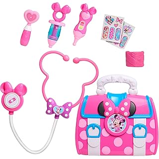Disney Junior Minnie Mouse Bow-Care 8-piece Doctor Kit for Toddlers Ages 3-5, Lights and Sounds Stethescope, Officially Licensed, Pink, Preschool Pretend Play Kids, Ages 3 and Up