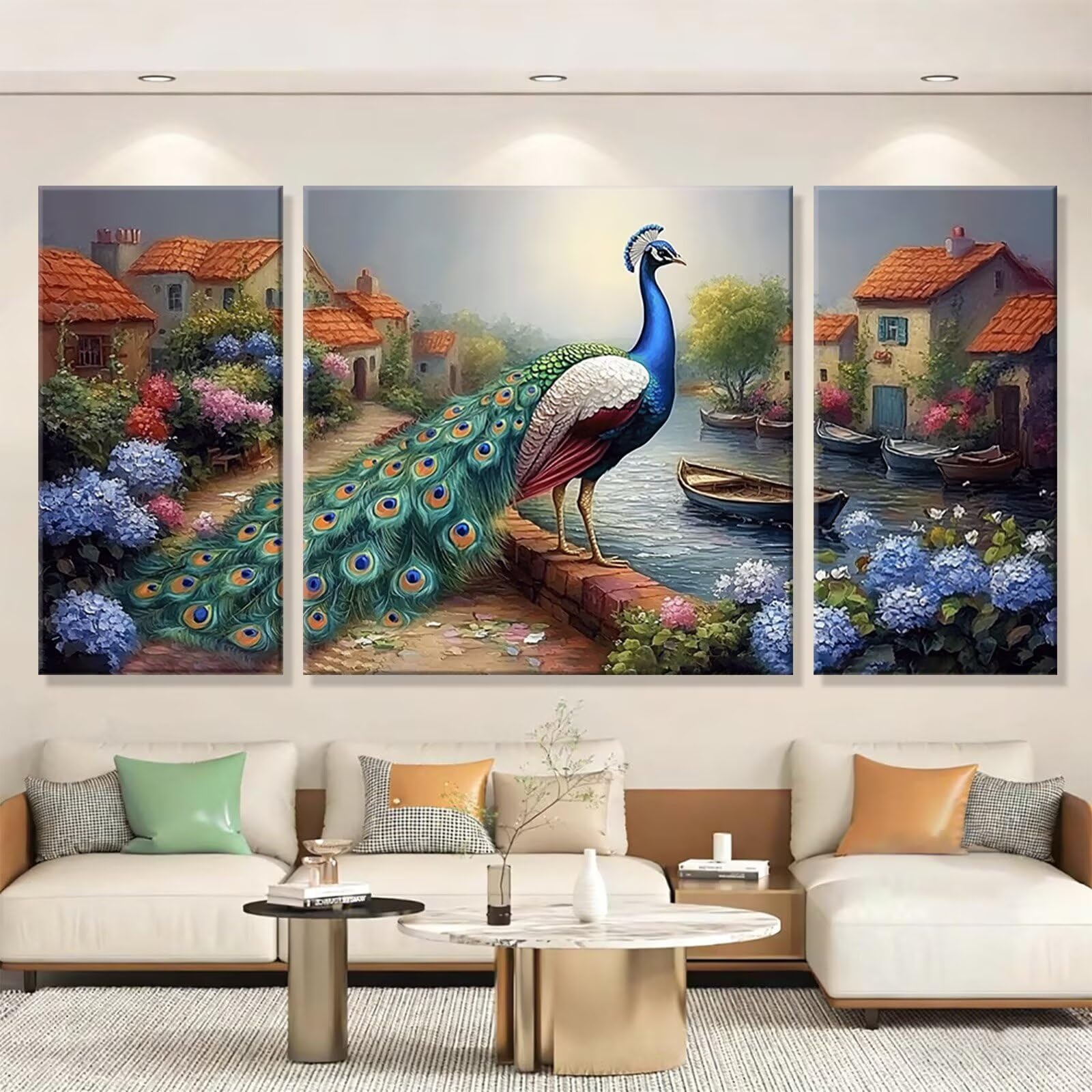 3 Pezzi Dipingere con i Numeri adulti, Paint by Numbers Cabina Pavone, Kit Lavoretti Creativi, Kit di Pittura Acrilica Fai-da-Te, con 3- Pennello, Decorazioni Casa 70x140cm (Senza Cornice) y1s-911