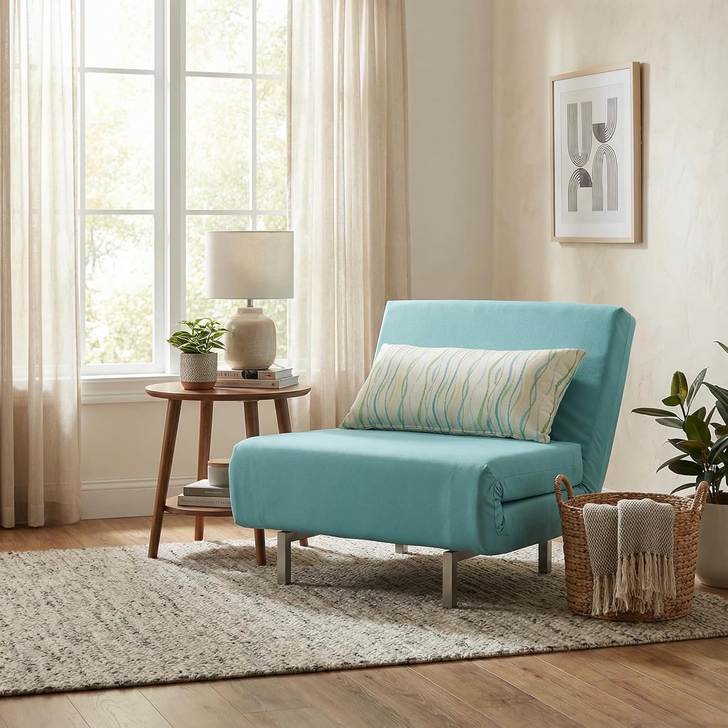 Cortesi Home Savion Convertible Accent Chair futon, Aqua Blue