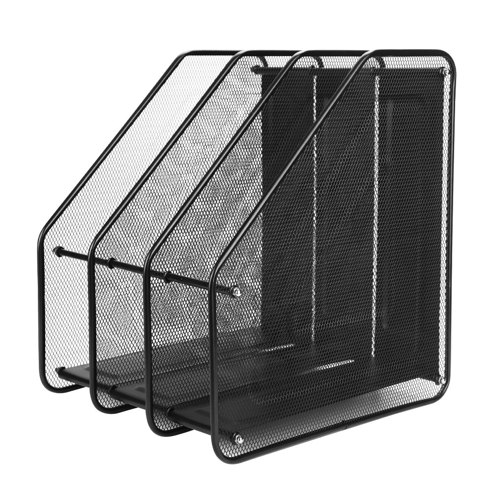 ITODA 3/4 Compartiments rangement Fichier porte-Document Porte-Revues Module de Classement Organisateur Métal Support Bureau Magazine Stockage Dossier Fourniture de Bureau-Noir