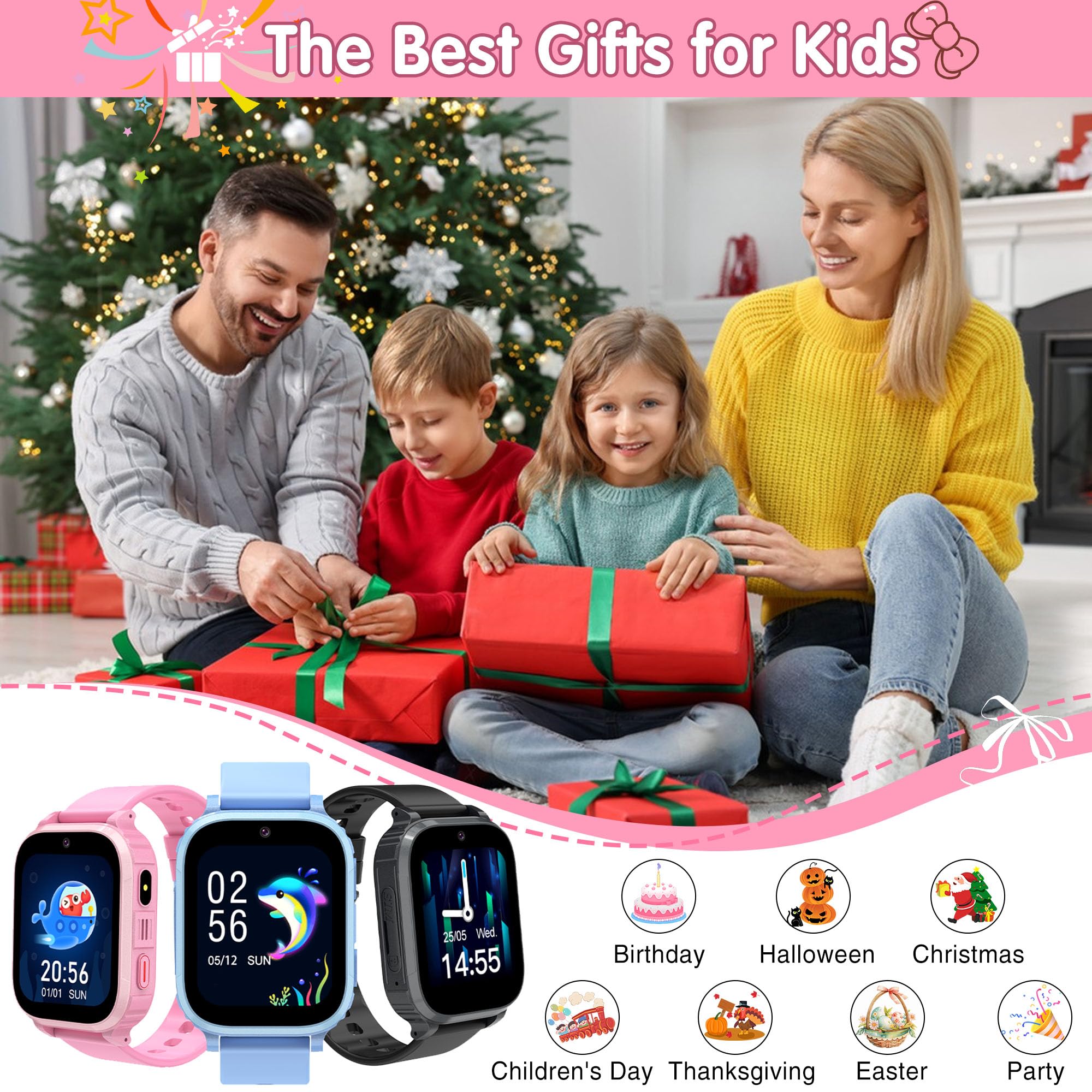 Reloj Inteligente para Niña 4G, Smartwatch Niñas GPS y Llamadas, SOS/WiFi/Vídeo/Voz Chat, Modo Clase, Calculadora, Despertador, 7 Juegos, Linterna, IP68, Reloj GPS Niñas Regalo Cumpleaños de Navidad