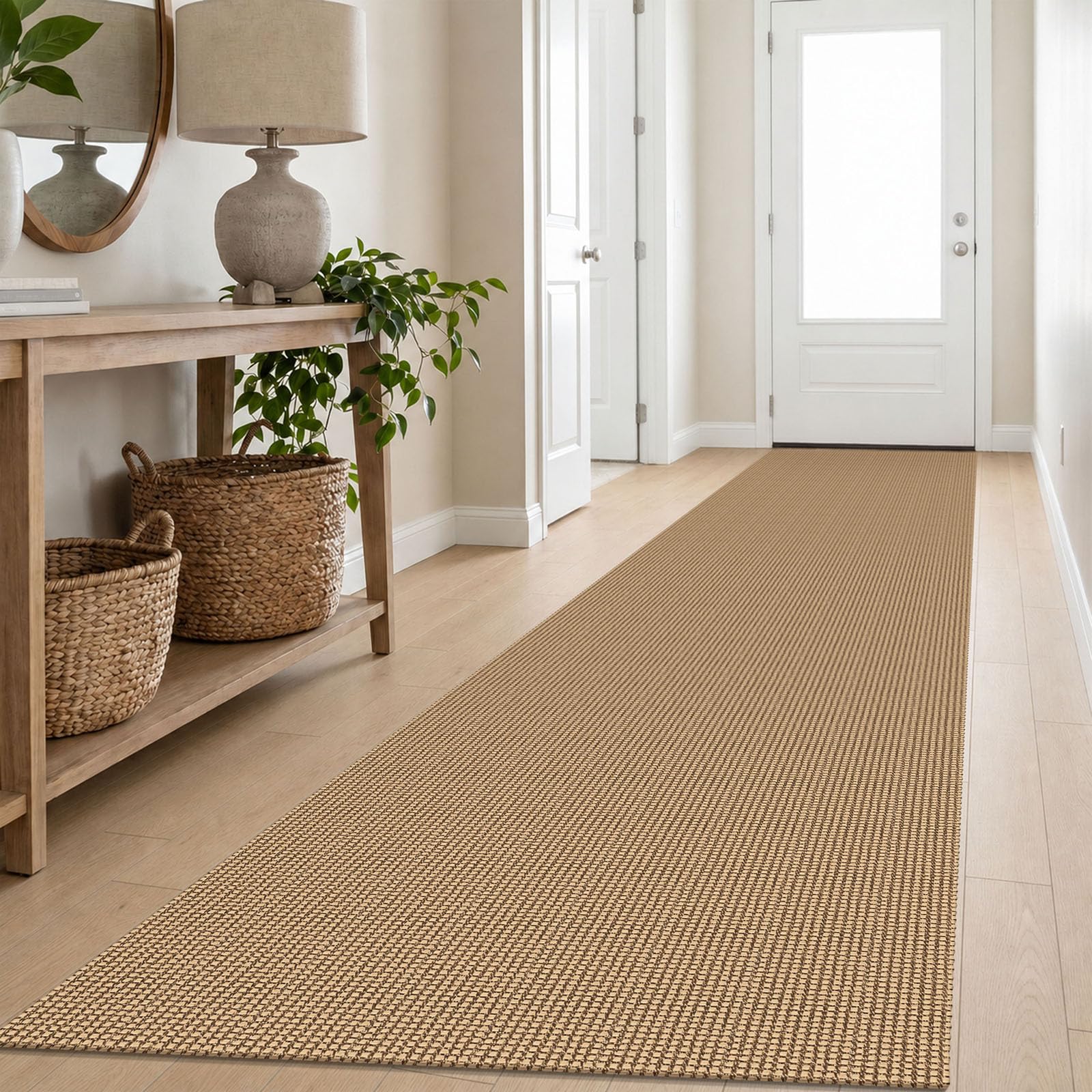 IOHOUZE Washable Exrea Long Hallway Runner Rug 3x16 Non Slip Rubber Backed Kitchen Runner Entryway Runner Indoor, Woven Rugs Floor Carpet for Kitchen Hall Entryway Stair, Orange/Tan/Brown