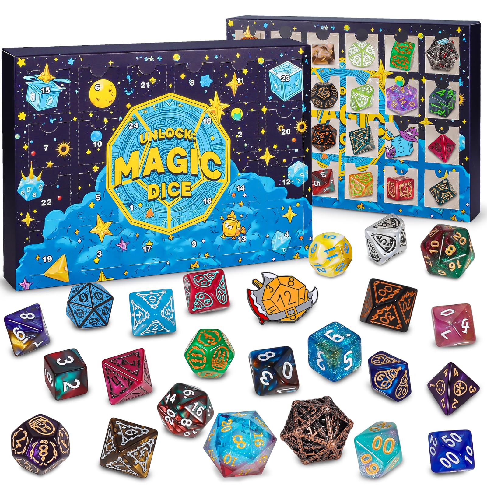 QMAY Mystery Dice, 24 PCS Polyhedral Dice Random Style for Dungeon and Dragons MTG Table Games RPG DND D20 D12 D10 D% D8 D6 D4
