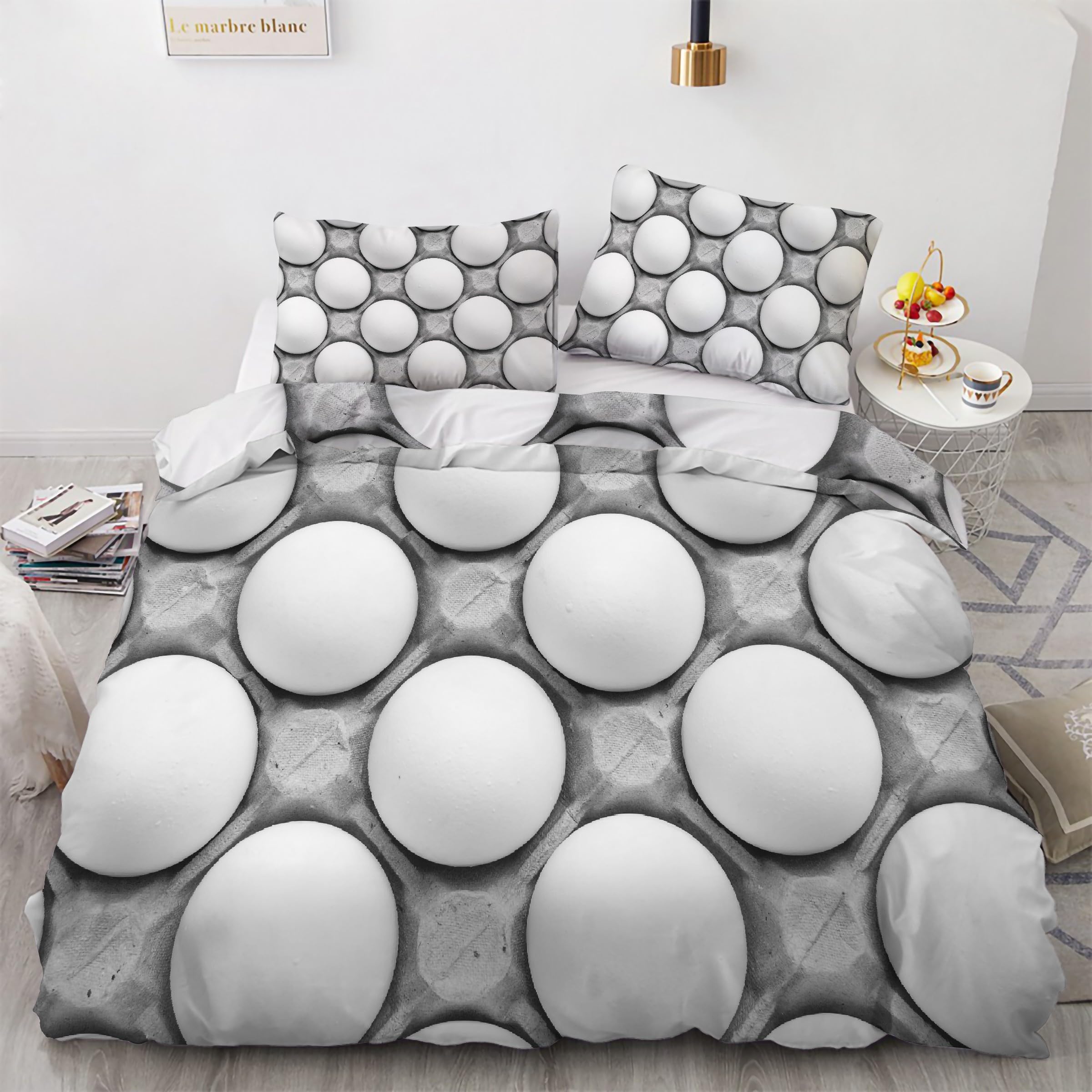 Parure de lit 90x190 animal avec housse de couette boule blanche et taies