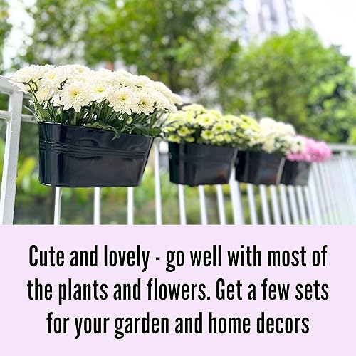 Miniatura 3 de LaLaGreen - Maceta de riel para exteriores para balcón (paquete de 4, 9.8 pulgadas), pequeña y bonita valla de hierro de metal negro, macetas