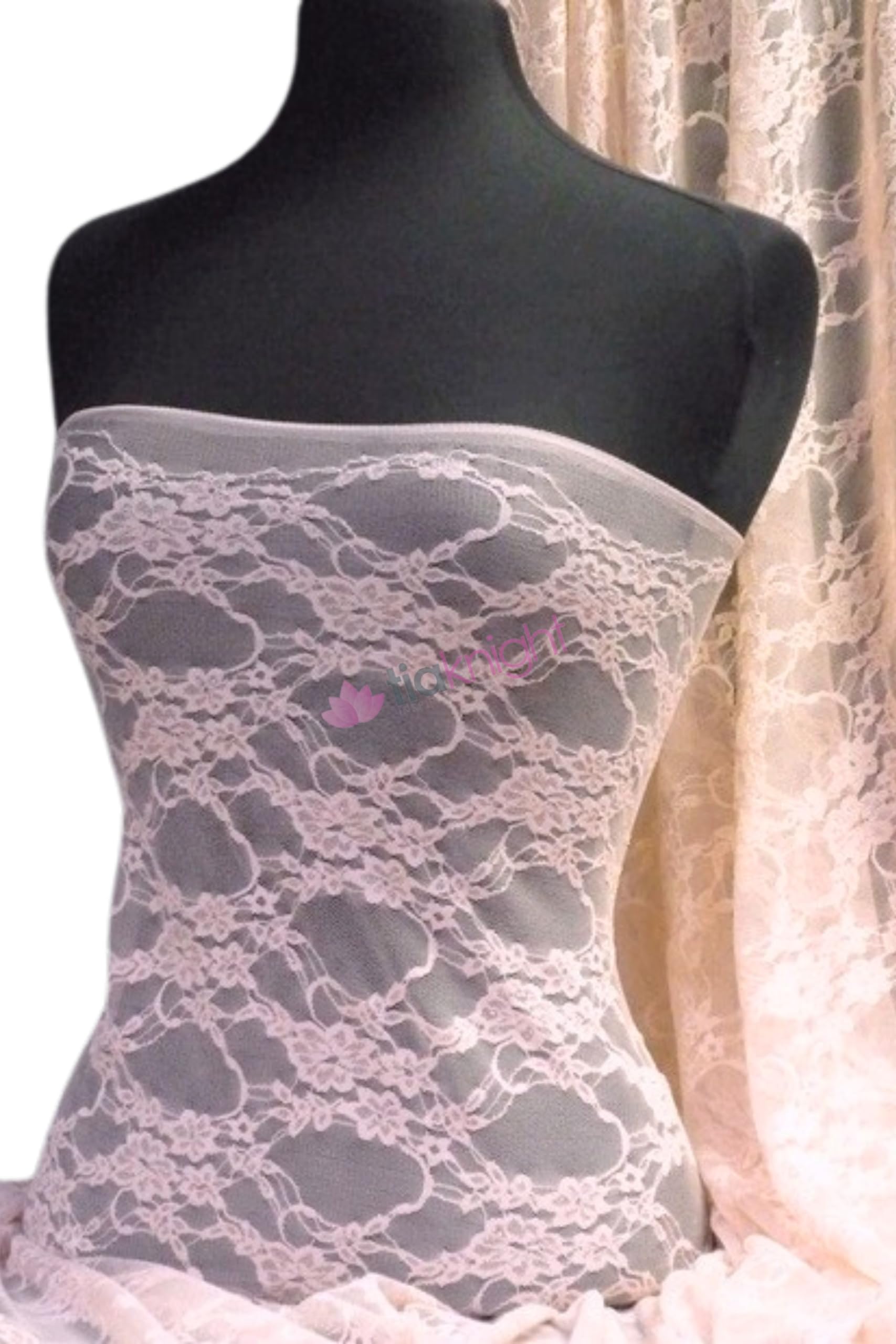 Tia Knight Inspired Fabrics Peach Flower Stretch Lace Fabric | Dressmaking & Dance Wear Material | Sold By The Metre | Same Day Dispatch | By Tia Knight (Peach)