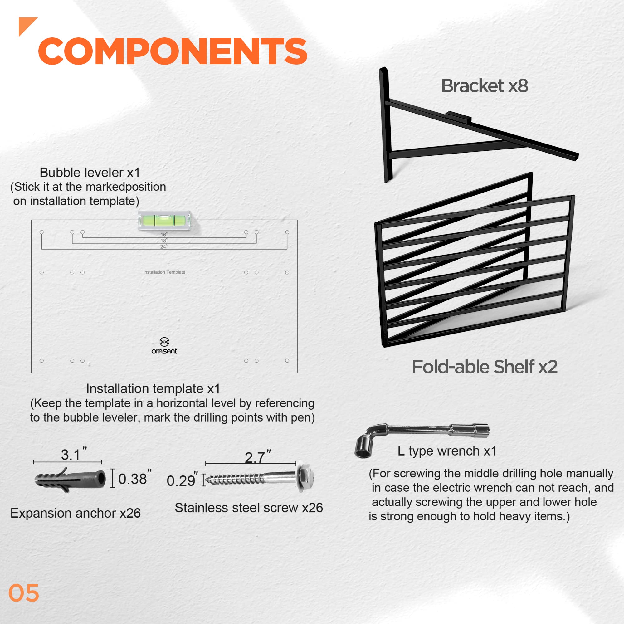 ORASANT 6x2FT(72”x24”) Heavy Gauge Steel Large Garage Wall Shelvings 2