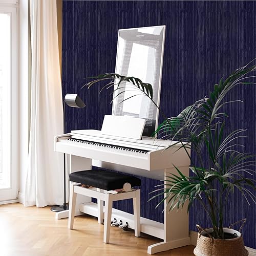 Miniatura 4 de Papel Tapiz de Tela de Hierba Azul Marino Despegar y Pegar - 15.7"x120" Papel Tapiz Vintage Removible Impermeable para Paredes de Habitaciones, Azul