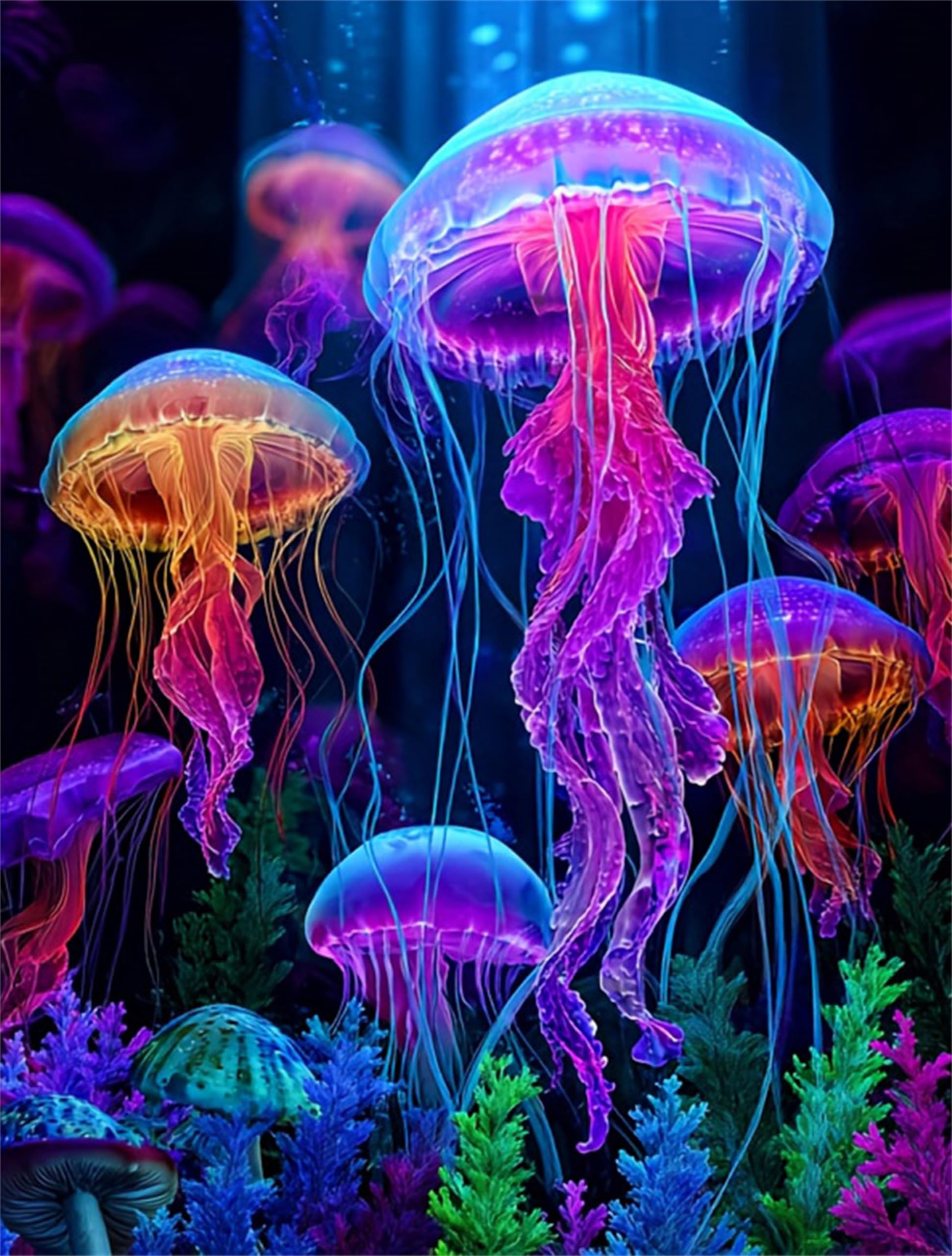 Jiqinsiye 5D DIY Diamond Painting Kit for Adults,Diamond Art Kits for Beginner,Painting by Diamonds,Gem Art Kits Round Drill for Home Wall Decor Gifts for Women, Men (Jellyfish)