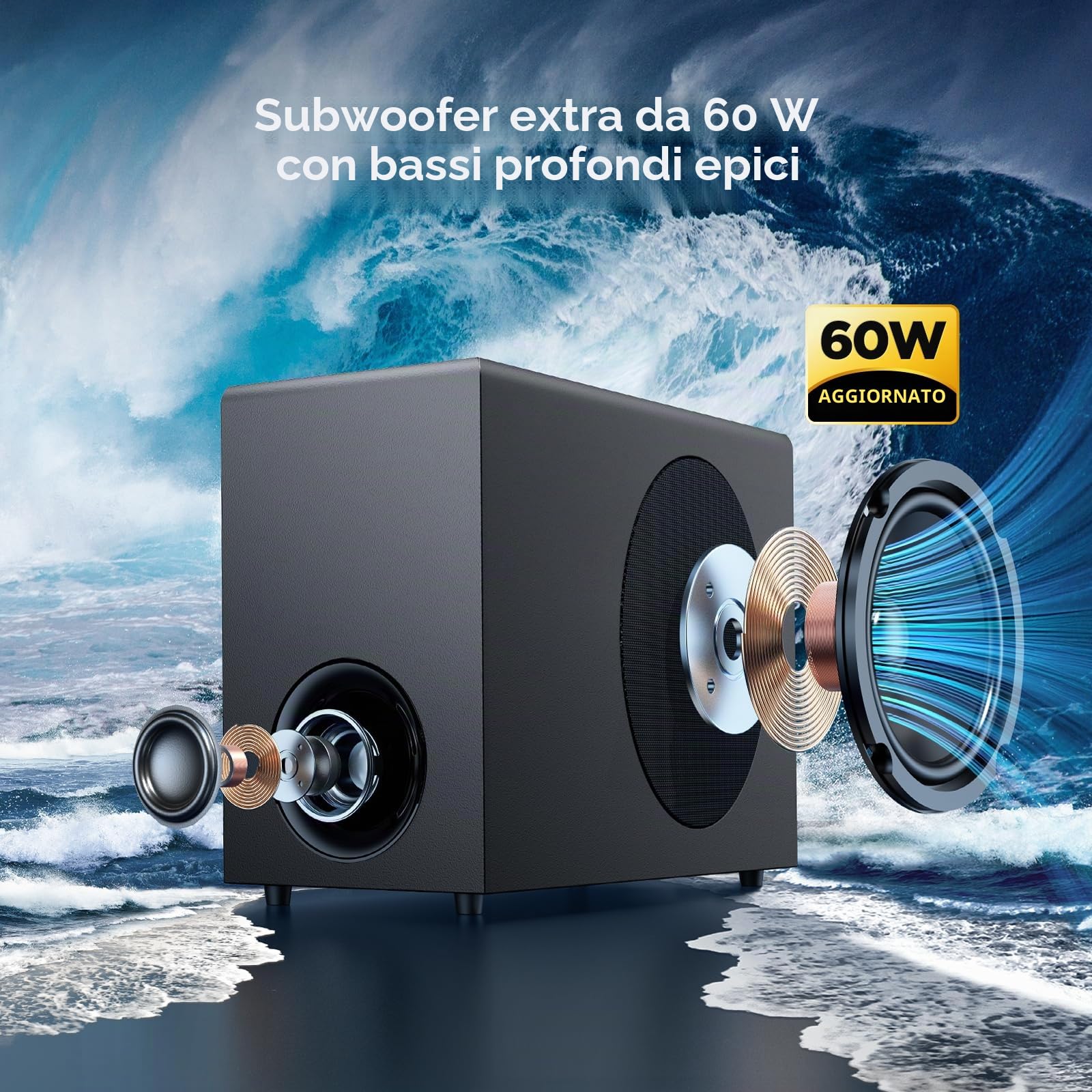 GarageRock Sound Bar con Subwoofer per TV, 110W altoparlanti Soundbar con Deep Bass&Aumento del Volume&3 modalità EQ, Bluetooth 5.3/ARC/Opt/AUX, Sistema Audio Surround per TV/PC/Proiettori, 1 Set