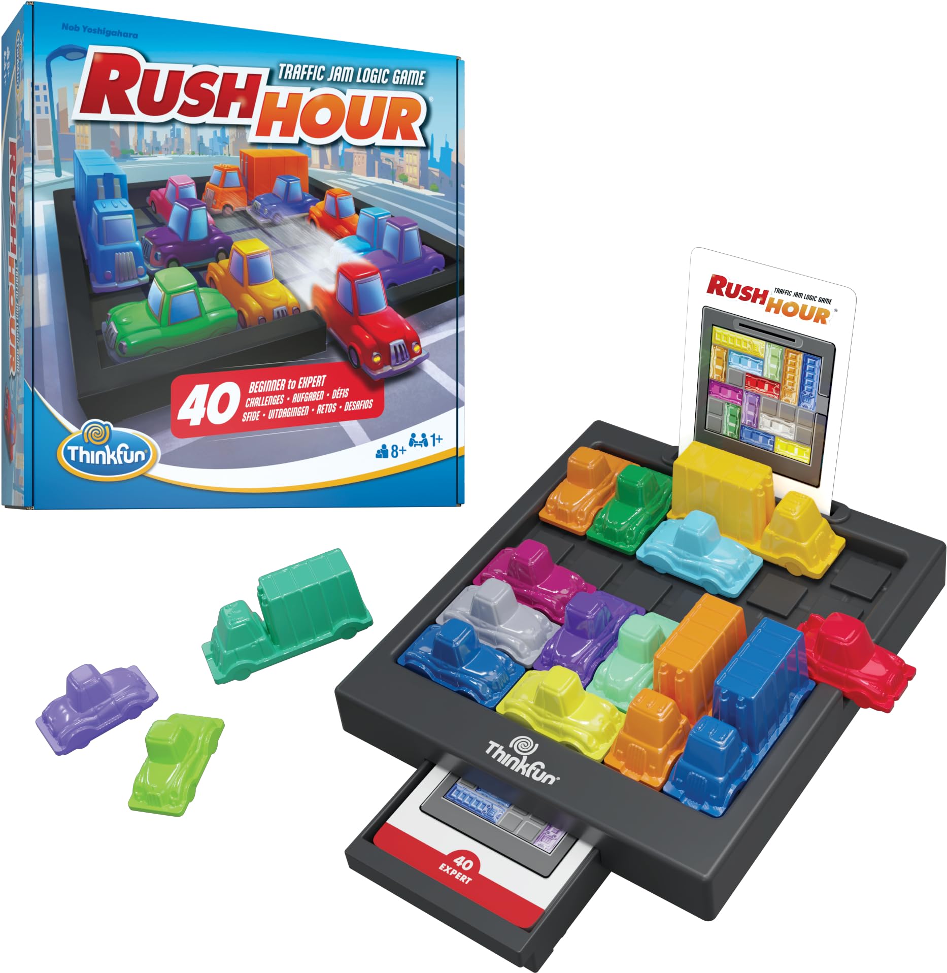 ThinkFun Rush Hour Logic Puzzle Game for Kids and Adults, Traffic Jam Brain Challenge with 40 Challenges, 1 Player, Ages 8 Years and Up