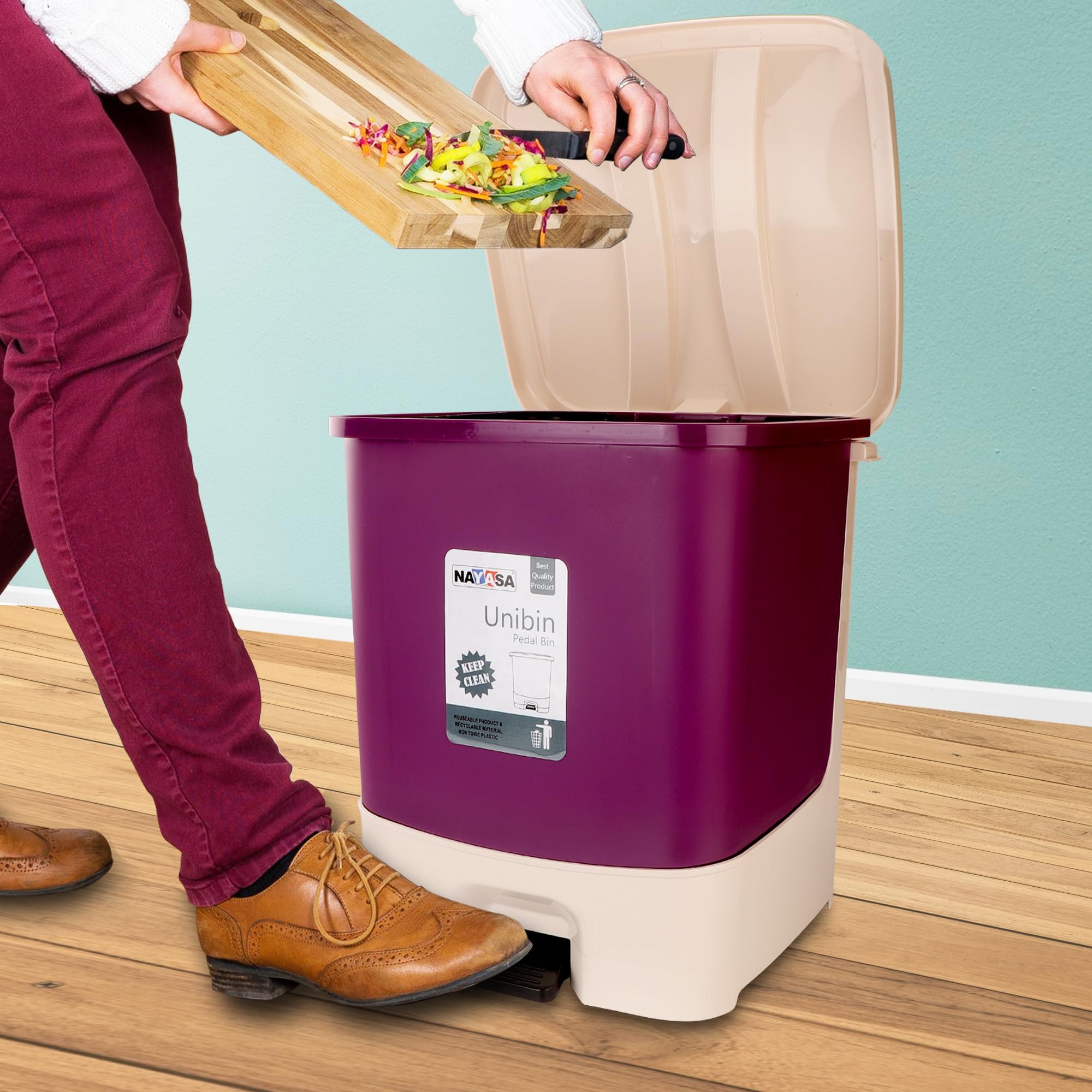 Nayasa 20L Square Dustbin - Pedal & Handle -6