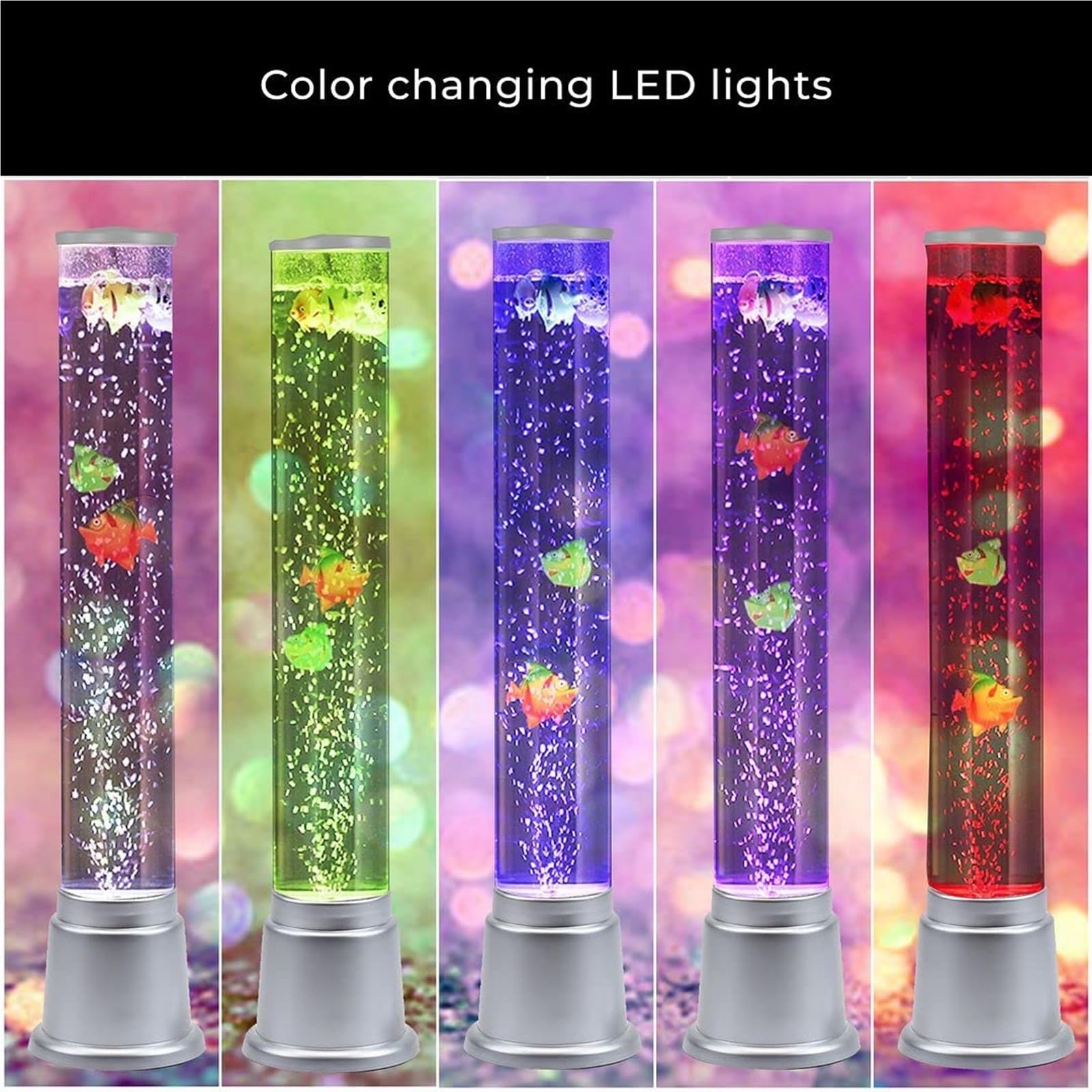 Lampa lawowa Bubble Fish 2,55 stopy LED z lampką nocną i 3 zmieniającymi się rybami, prezentem dla dzieci, dorosłych, osób z ADHD i autyzmem